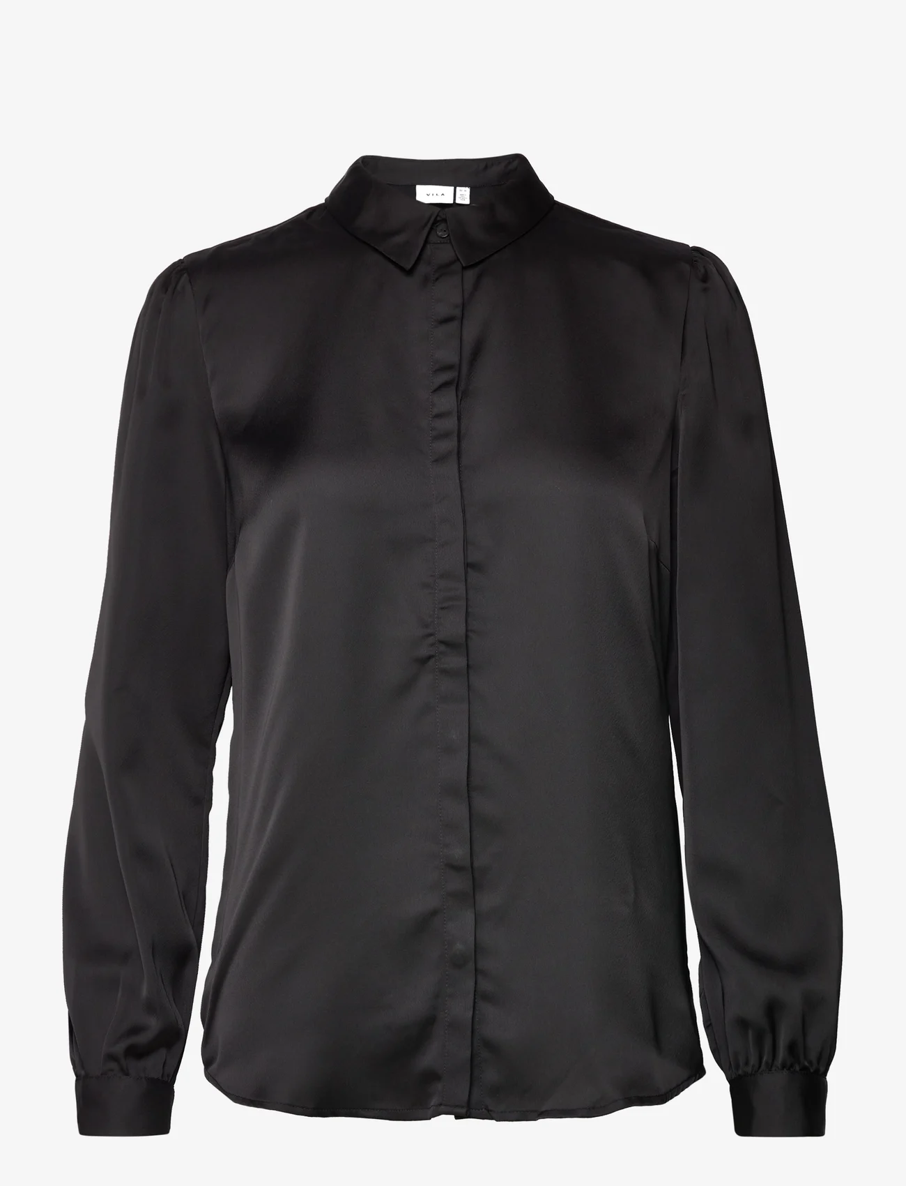 Vila - VIELLETTE SATIN L/S SHIRT - NOOS - long-sleeved shirts - black - 0