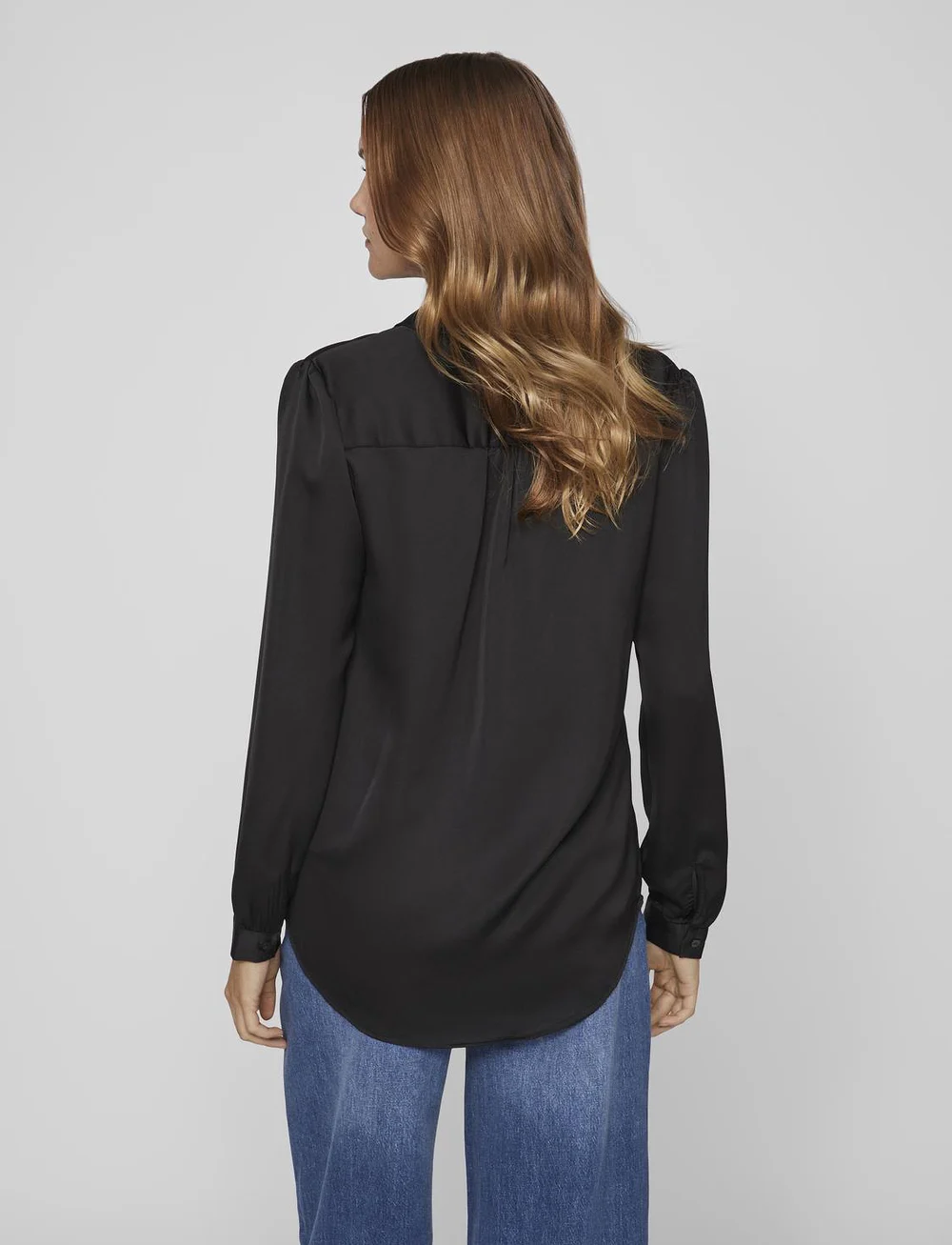 Vila - VIELLETTE SATIN L/S SHIRT - NOOS - pitkähihaiset kauluspaidat - black - 3
