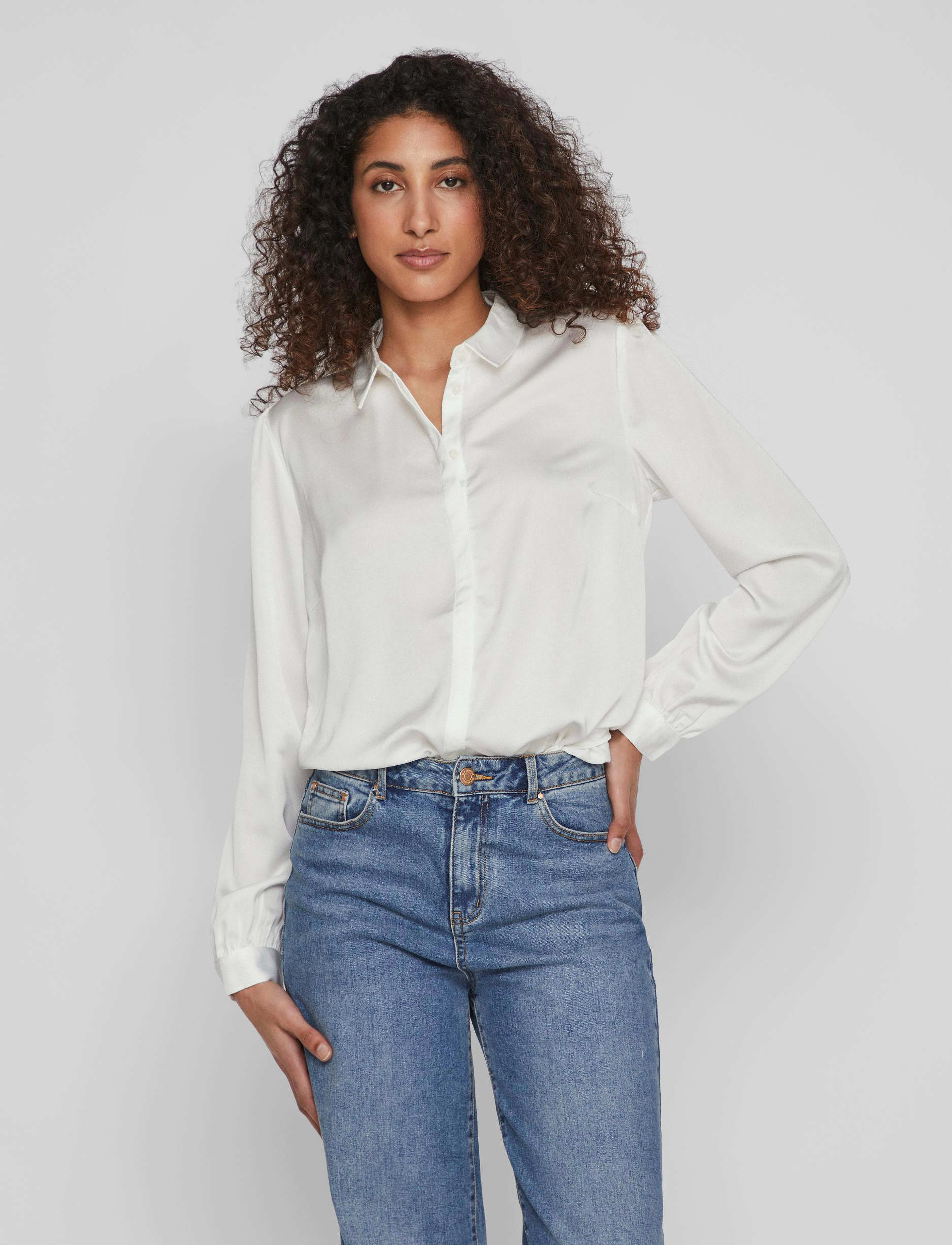 Vila VIELLETTE SATIN L/S SHIRT - NOOS - Koszule - SNOW WHITE / white
