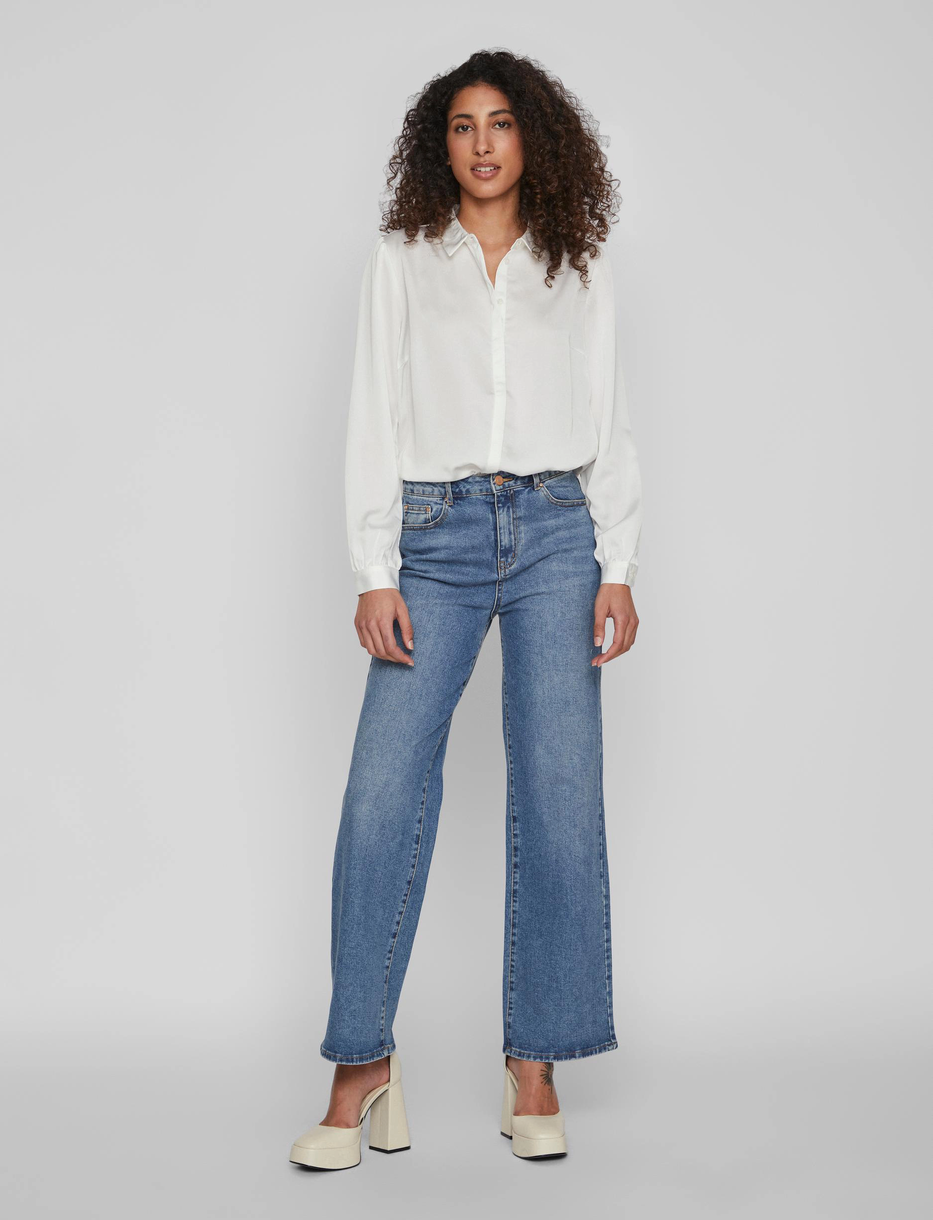 Vila - VIELLETTE SATIN L/S SHIRT - NOOS - snow white - 4