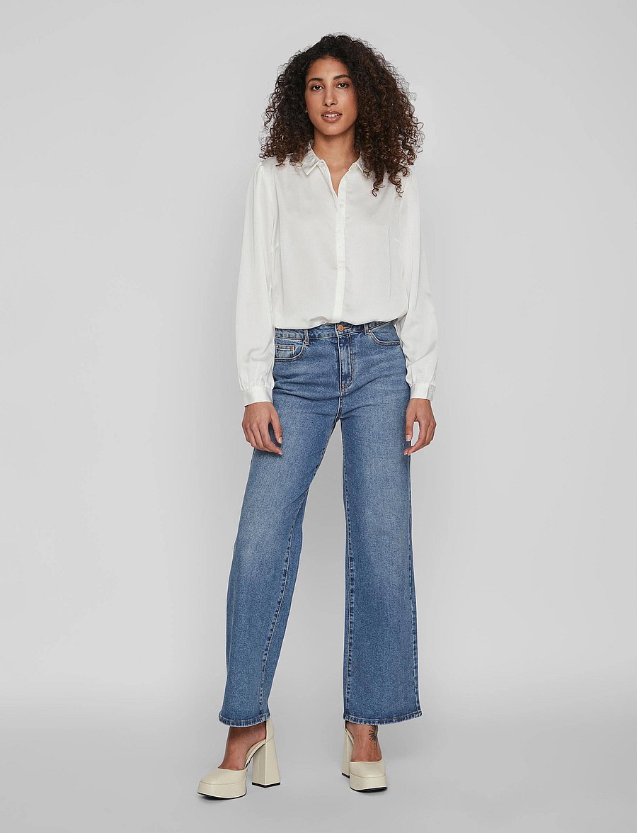 Vila - VIELLETTE SATIN L/S SHIRT - NOOS - snow white - 4