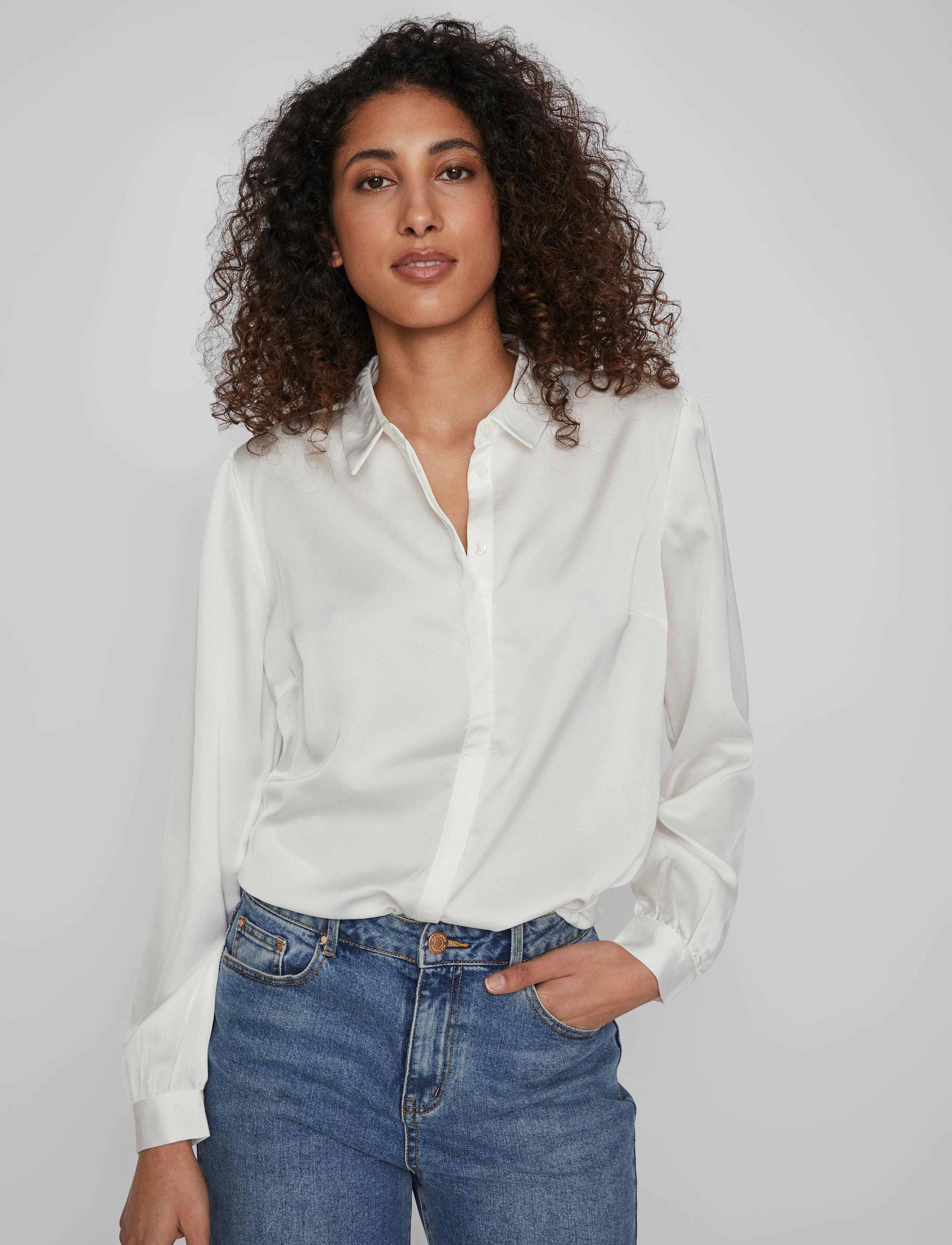 Vila - VIELLETTE SATIN L/S SHIRT - NOOS - snow white - 5
