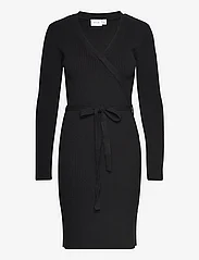 Vila - VIRIL WRAP L/S KNIT DRESS - tettsittende kjoler - black - 0