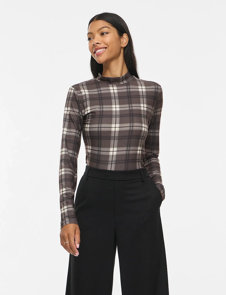 Vila - VILEOA L/S HIGH NECK TOP - NOOS - pikkade varrukatega topid - coffee bean - 0