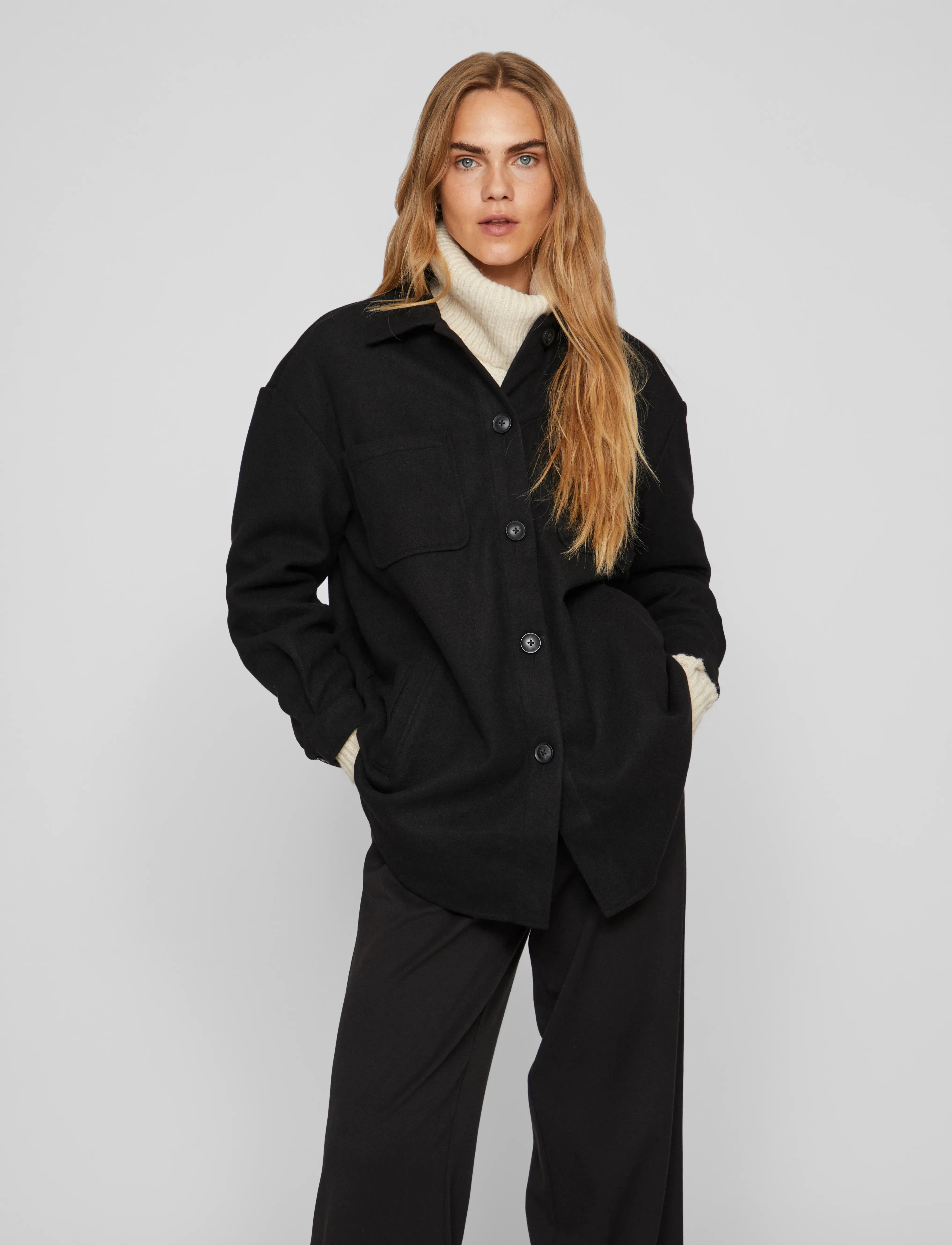 Vila Vikimmi Shirt L/S Jacket - Noos, S, Black, Overdele > Overtrøjer, Dame