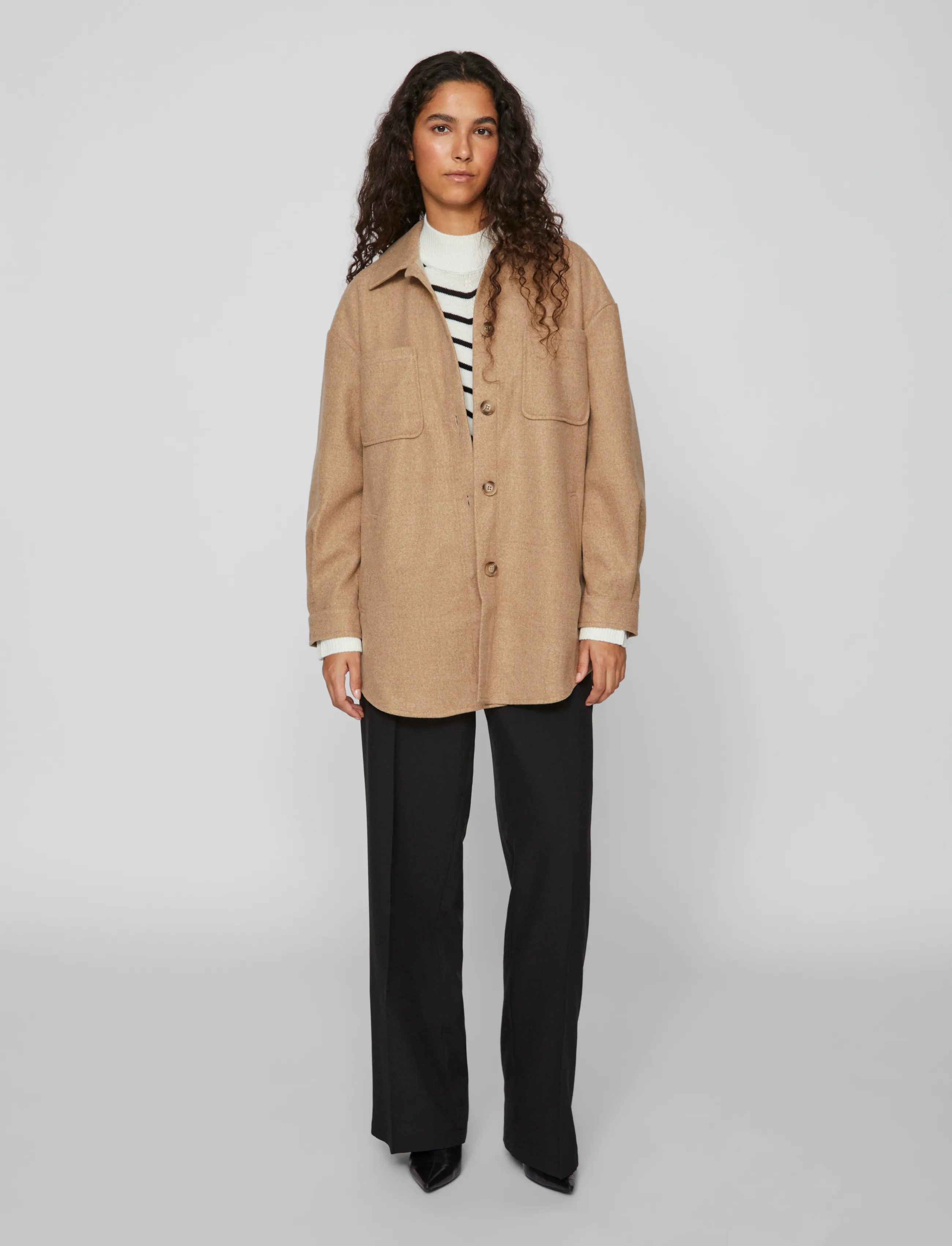 Vila Vikimmi Shirt L/S Jacket - Noos, S, Beige, Overdele > Overtrøjer, Dame