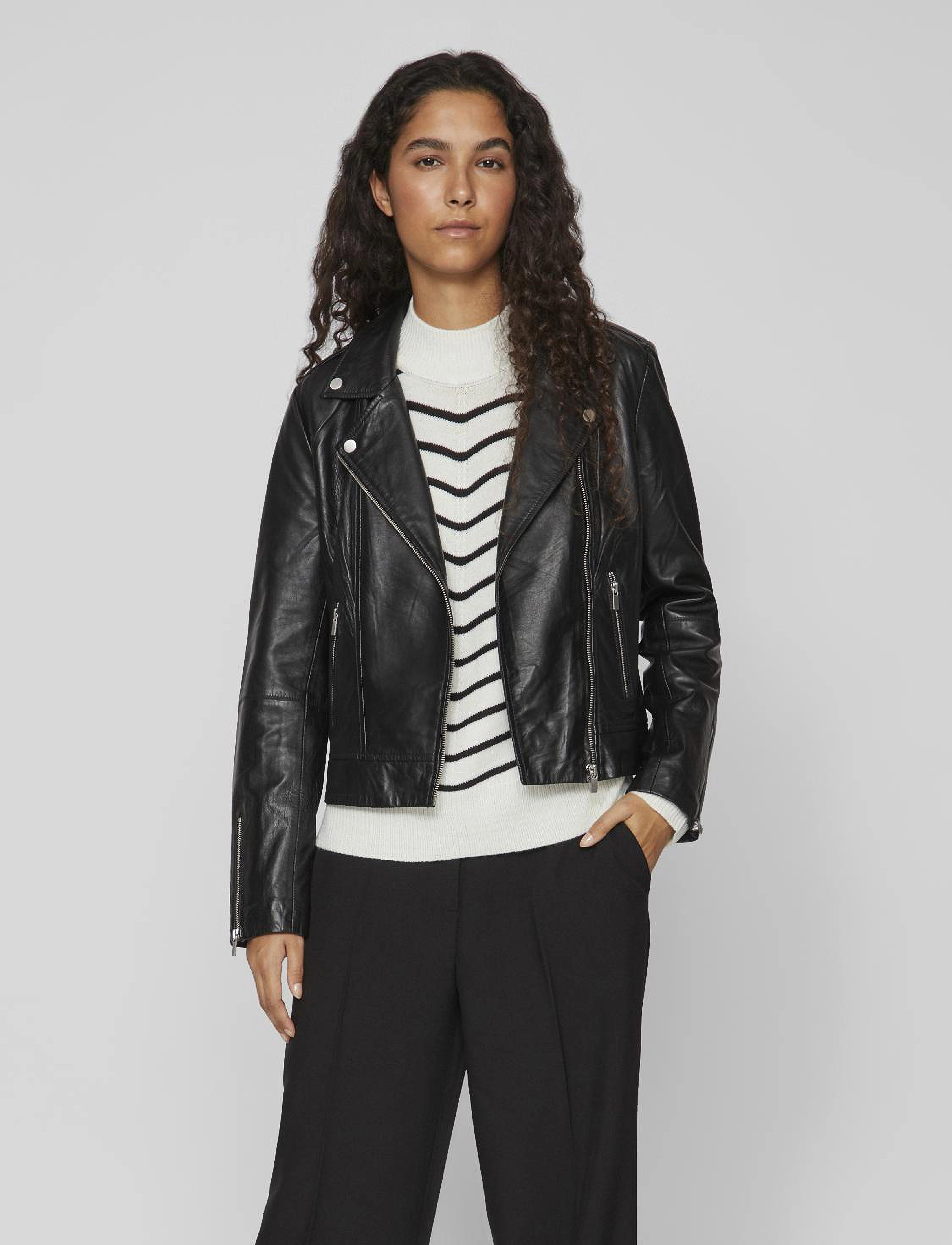 Vila Vifeli Leather Jacket Noos, 34, Jackets, Schwarz - Leather, Frauen