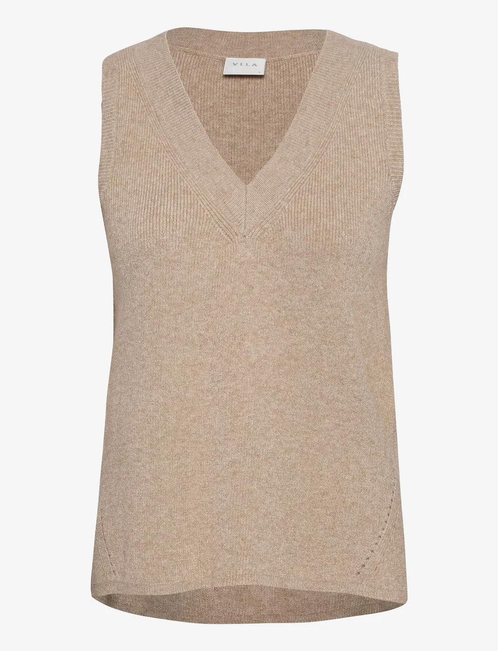 Vila - VIRIL KNIT RIB V-NECK S/L VEST - NOOS - strikveste - natural melange - 1