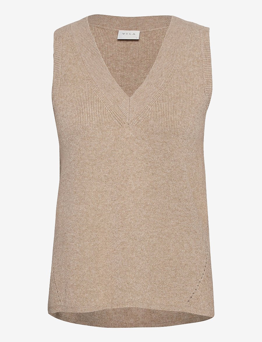 Vila - VIRIL KNIT RIB V-NECK S/L VEST - NOOS - gestrickte westen - natural melange - 1