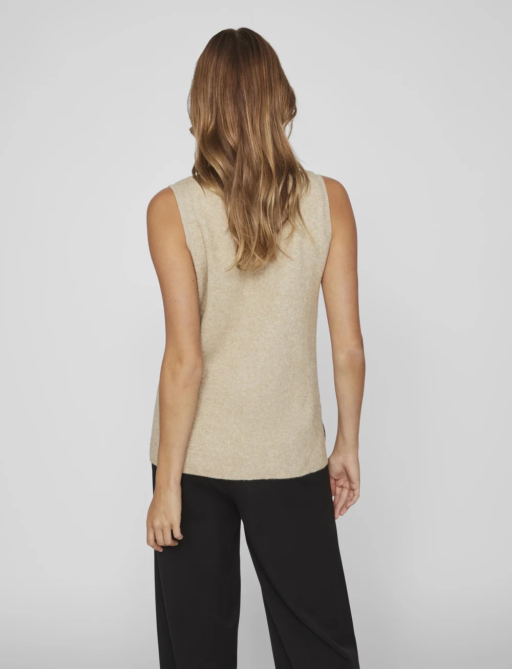Vila - VIRIL KNIT RIB V-NECK S/L VEST - NOOS - gestrickte westen - natural melange - 3