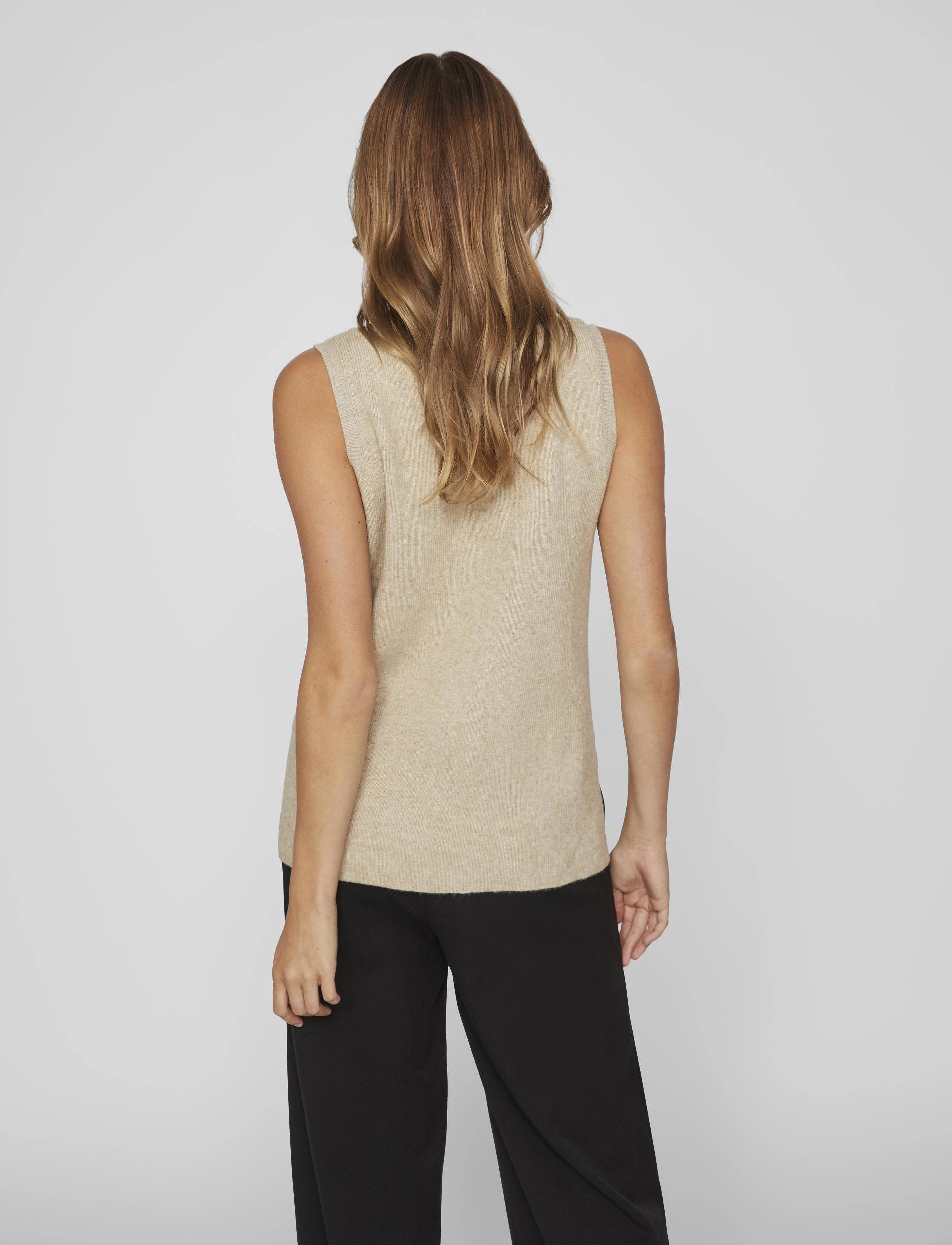 Vila - VIRIL KNIT RIB V-NECK S/L VEST - NOOS - gebreide vesten - natural melange - 3