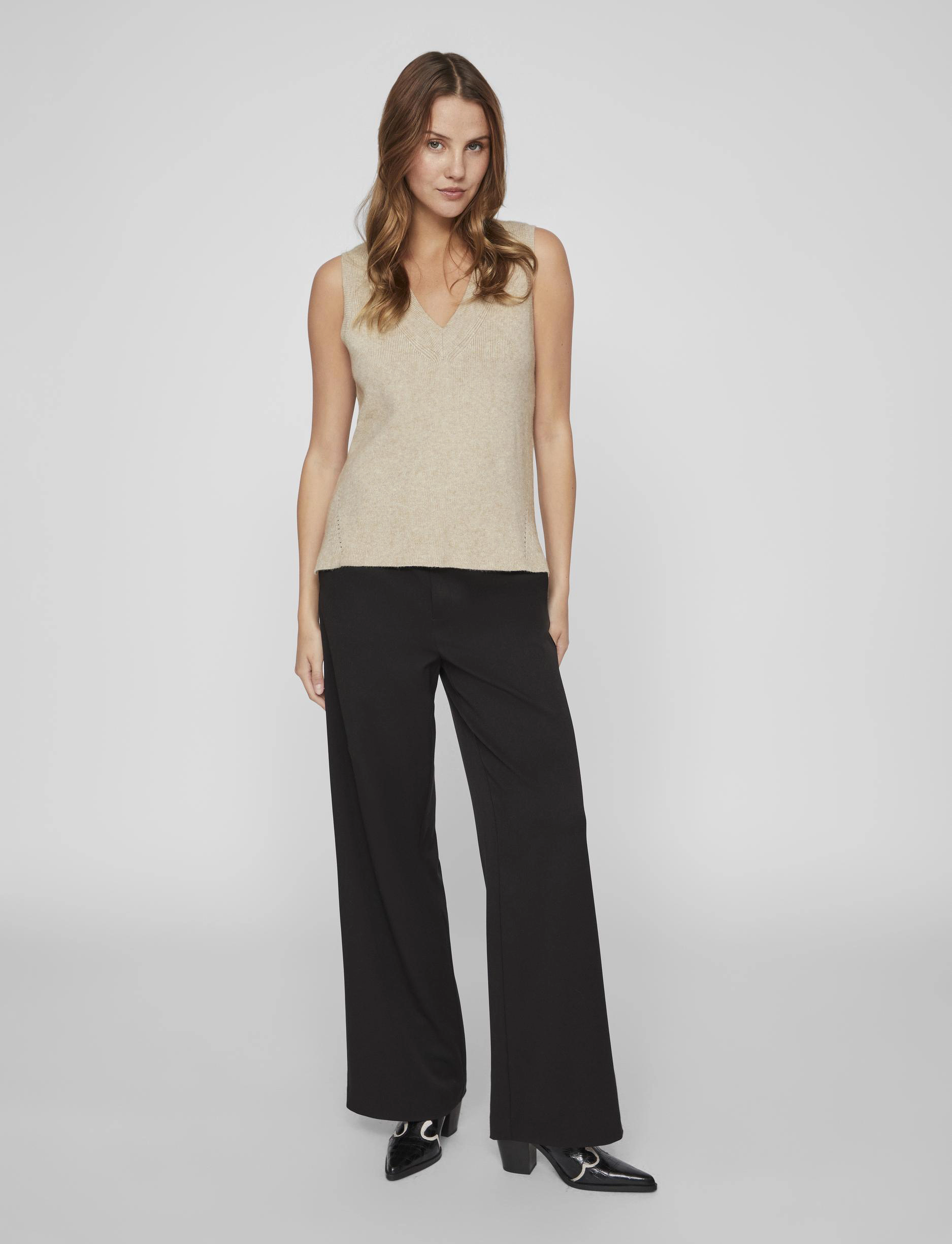 Vila - VIRIL KNIT RIB V-NECK S/L VEST - NOOS - gestrickte westen - natural melange - 4