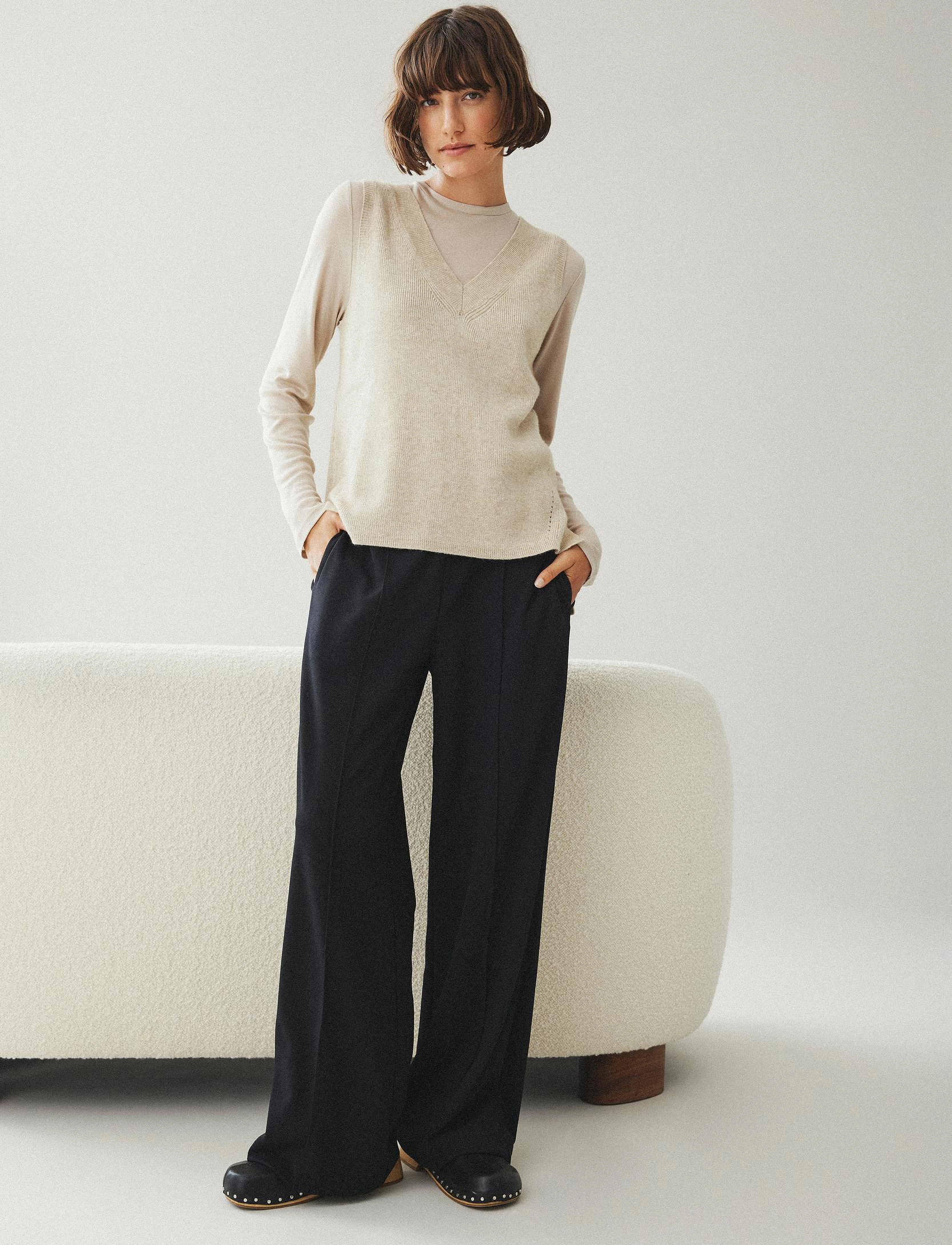 VILA Viril Knit Rib V-Neck S/L Vest Noos linnen dam – bild 6