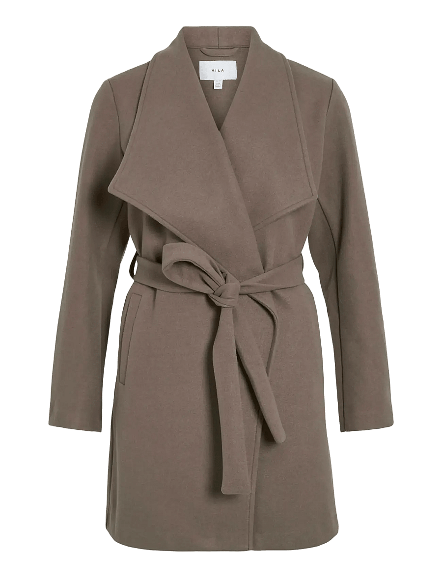 Vila - VICOOLEY COLLAR BELT COAT - NOOS - talvejoped - falcon - 1
