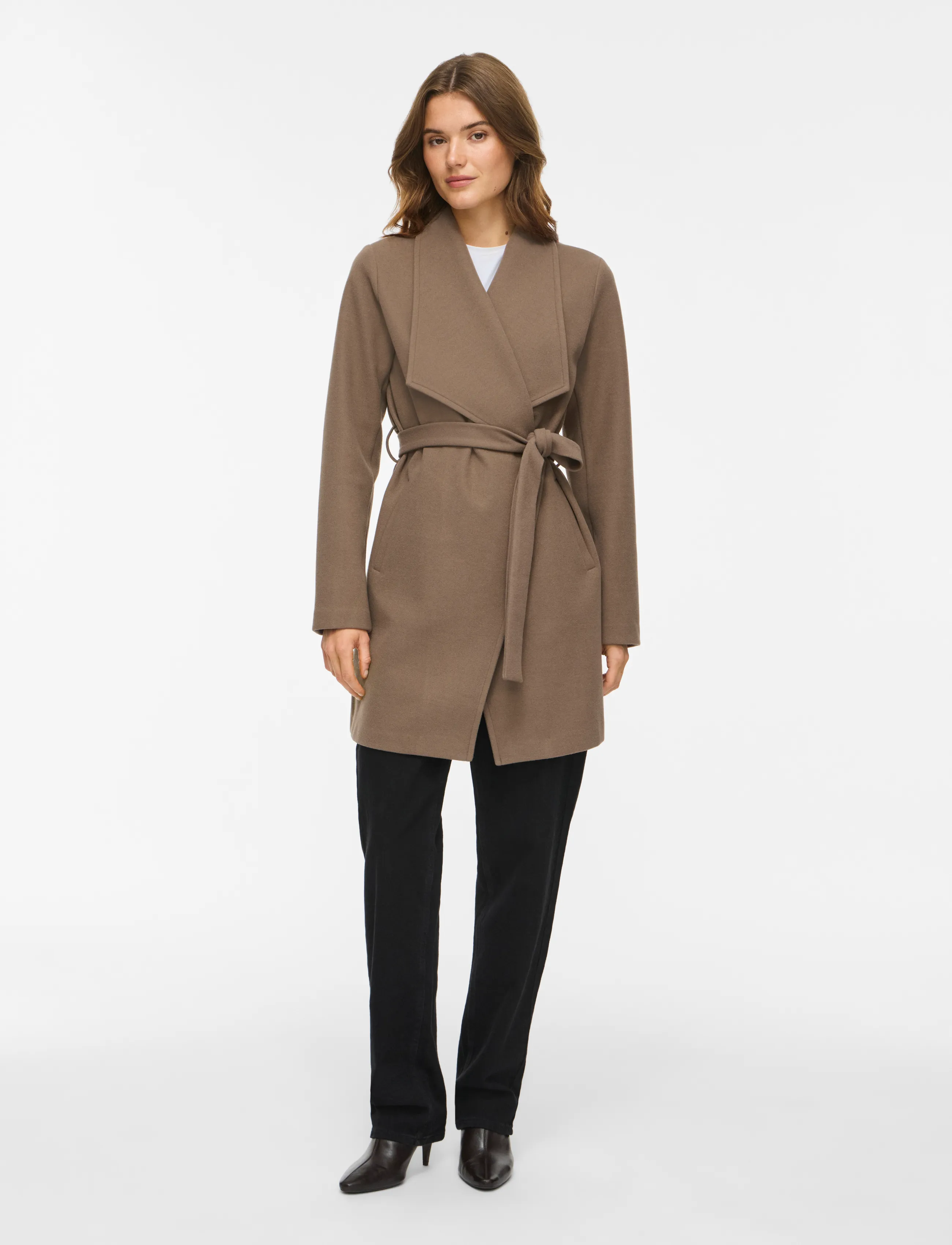 Vila Vicooley Collar Belt Coat - Noos, 44, Brown, Frakker > Vinterfrakker, Dame
