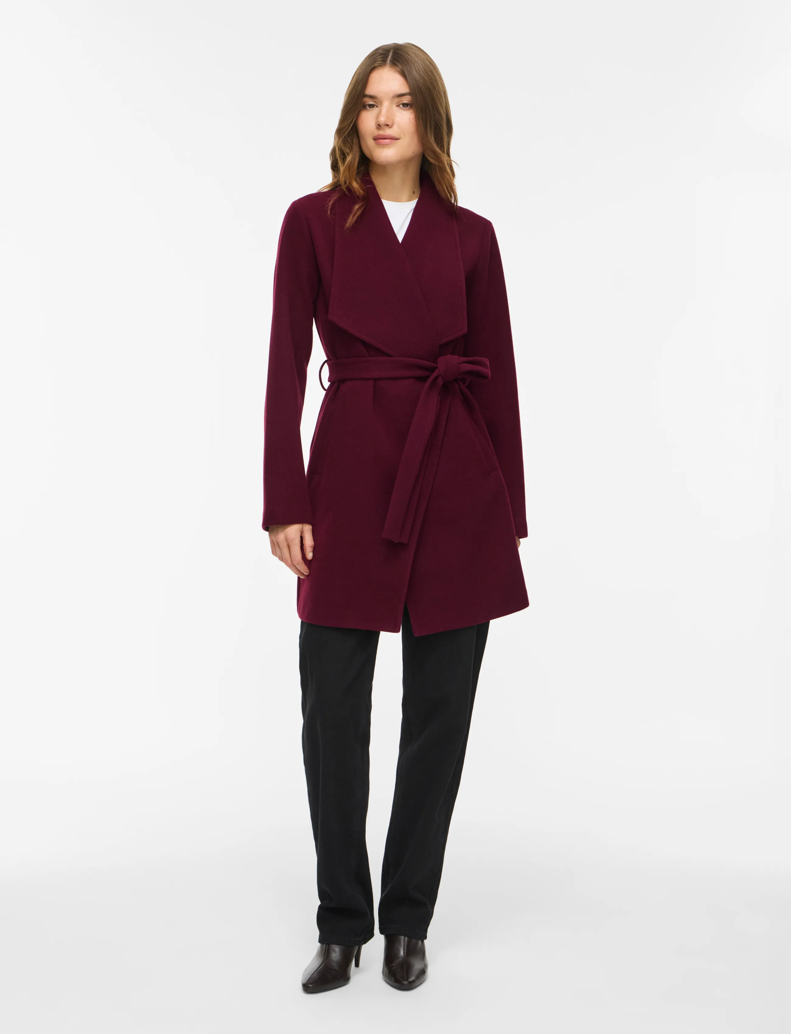 Vila VICOOLEY COLLAR BELT COAT - NOOS - Vila - WINETASTING / burgundy