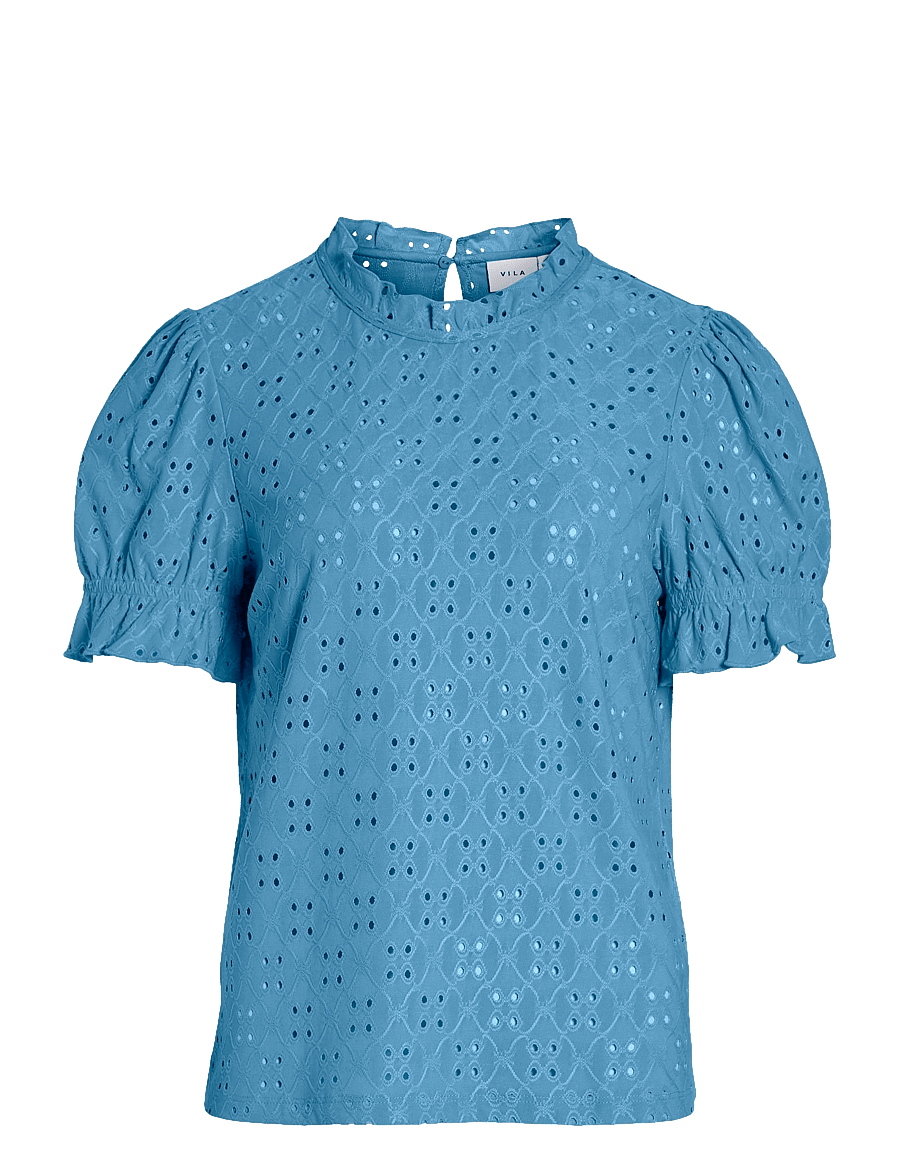 Vila - VIKAWA S/S FLOUNCE TOP - NOOS - kortærmede bluser - blissful blue - 1