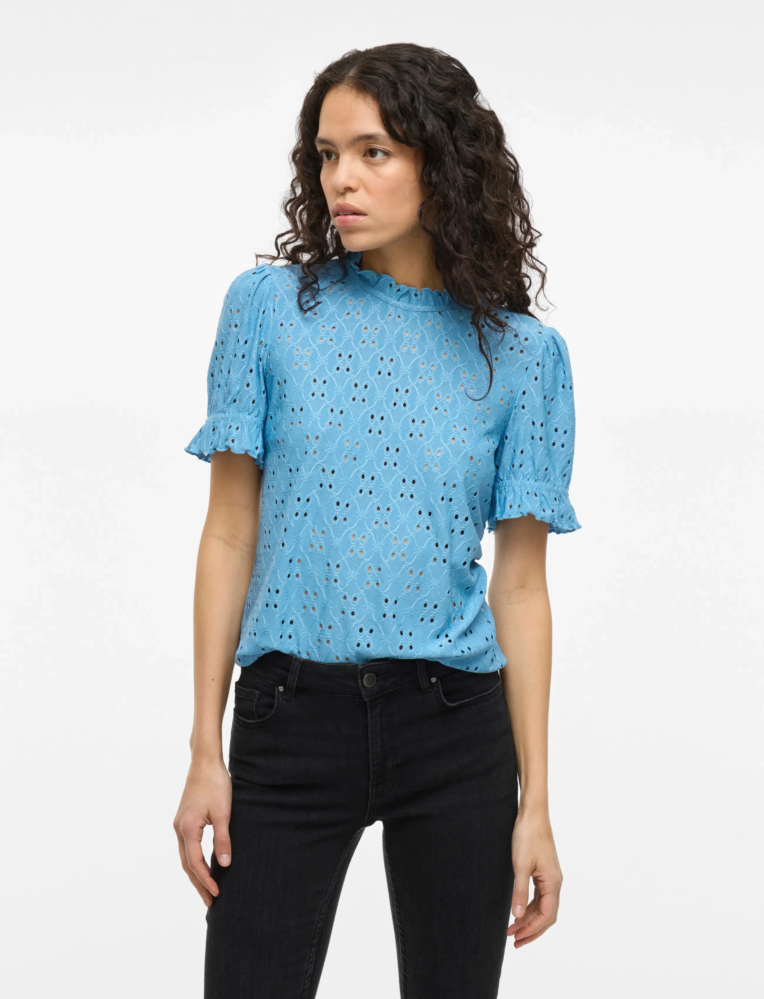 Vila Vikawa S/S Flounce Top - Noos, XS, Blue, Bluser > Kortærmede, Dame