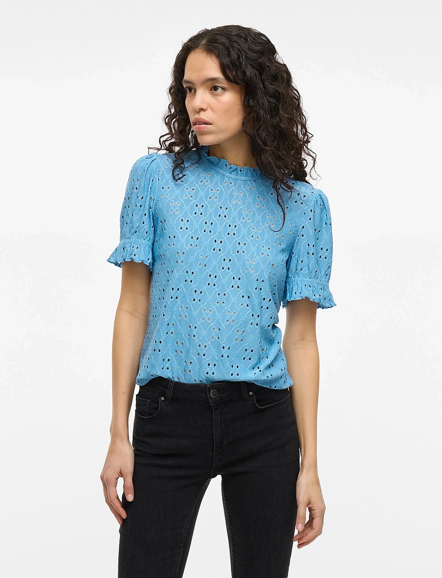 Vila - VIKAWA S/S FLOUNCE TOP - NOOS - kortærmede bluser - blissful blue - 0
