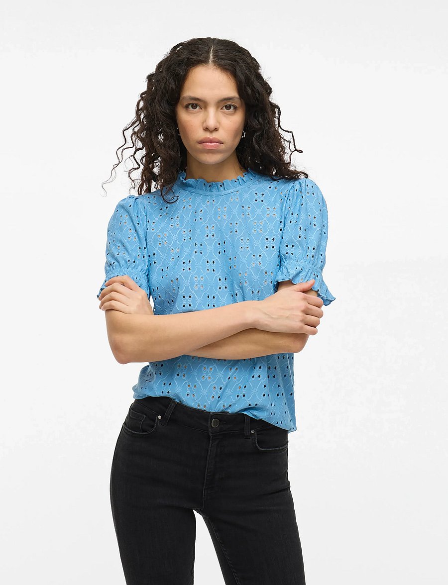 Vila - VIKAWA S/S FLOUNCE TOP - NOOS - kortærmede bluser - blissful blue - 5