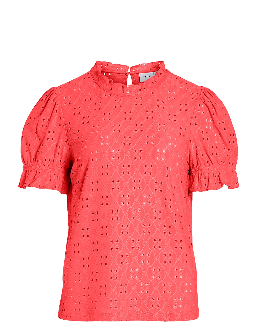 Vila - VIKAWA S/S FLOUNCE TOP - NOOS - kurzärmelige blusen - dubarry - 1