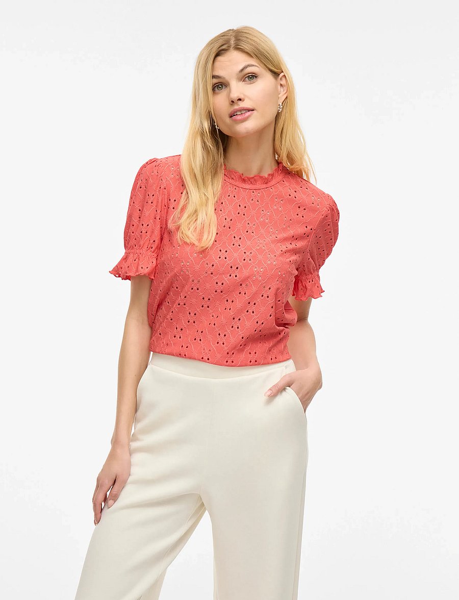 Vila - VIKAWA S/S FLOUNCE TOP - NOOS - kurzärmelige blusen - dubarry - 0