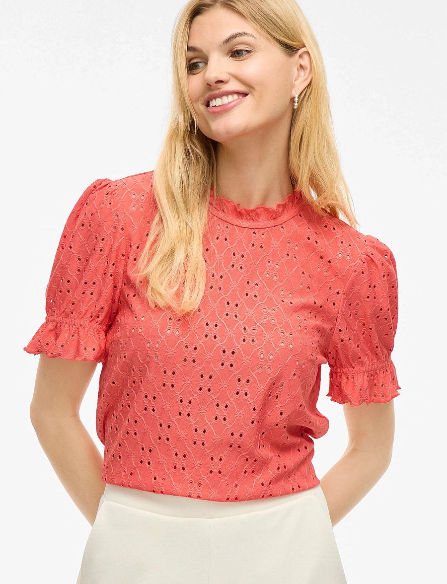 Vila - VIKAWA S/S FLOUNCE TOP - NOOS - kurzärmelige blusen - dubarry - 5