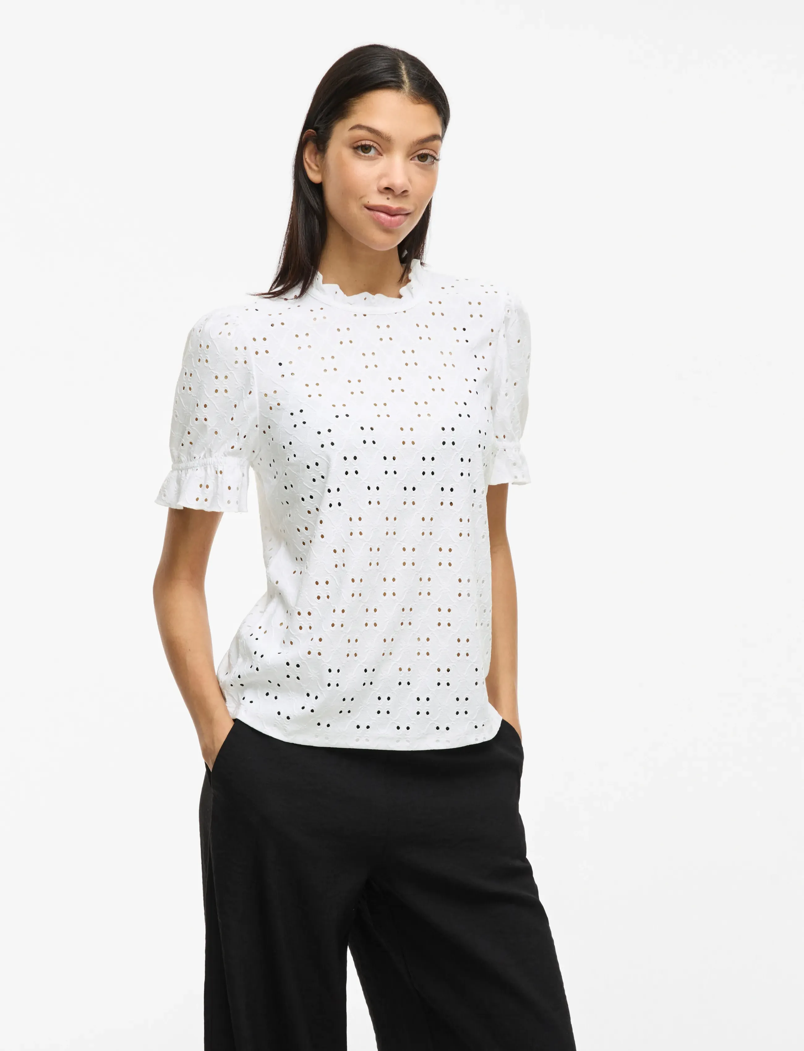 Vila VIKAWA S/S FLOUNCE TOP/SU - NOOS - Kortærmede bluser - OPTICAL SNOW / white