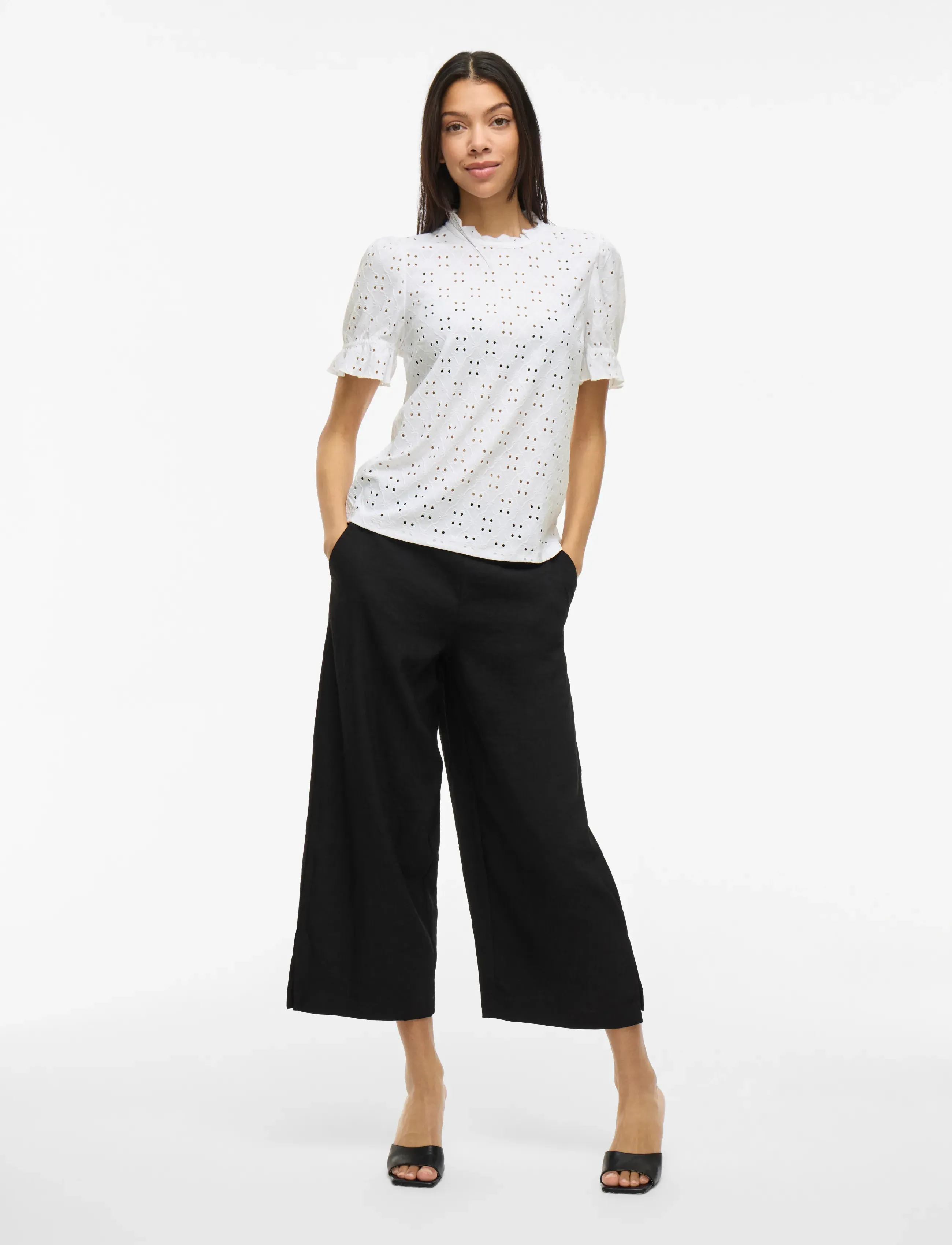 Vila - VIKAWA S/S FLOUNCE  TOP - NOOS - palaidinės trumpomis rankovėmis - optical snow - 4