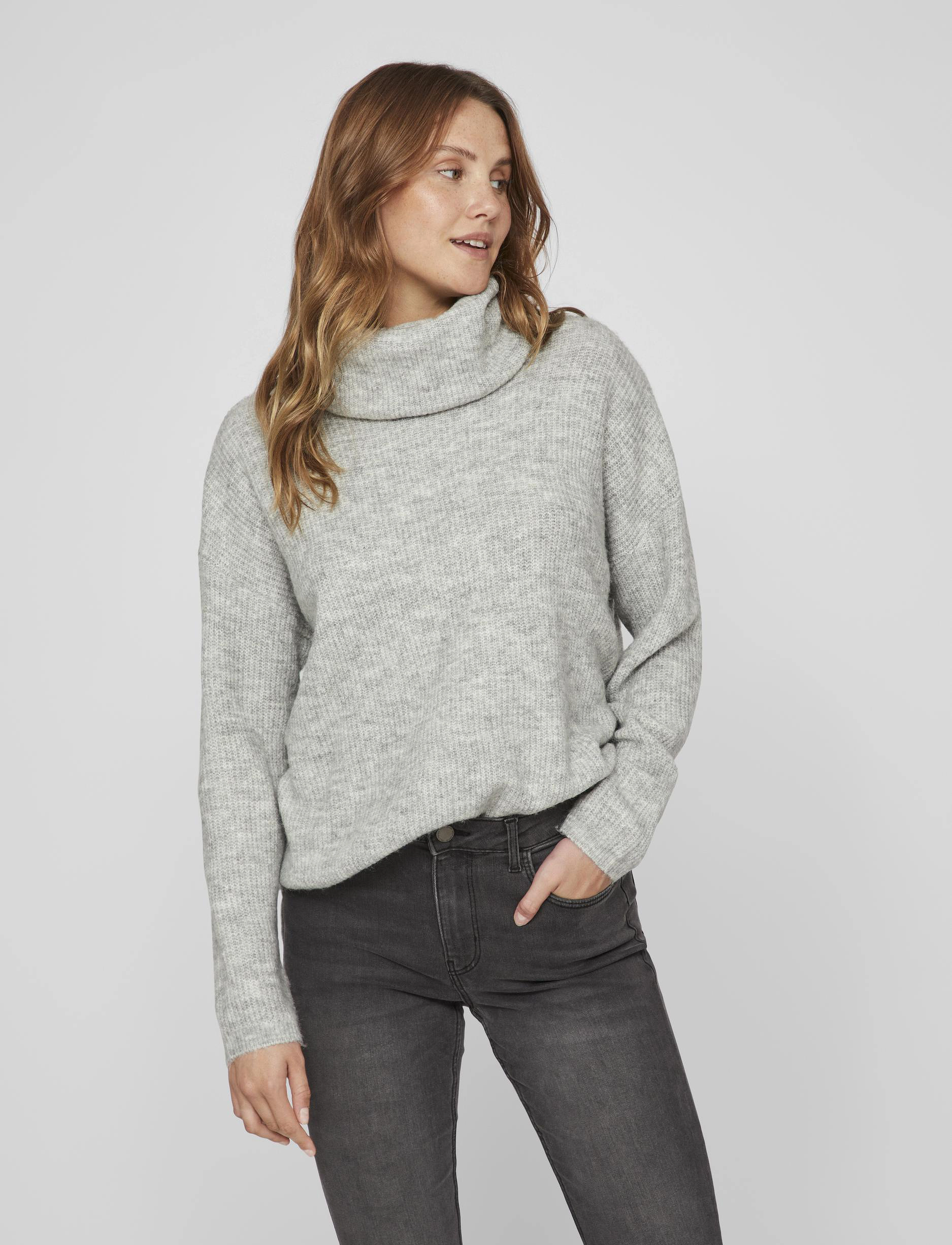 Vila - VICILIA ROLLNECK L/S KNIT TOP- NOOS - light grey melange - 2