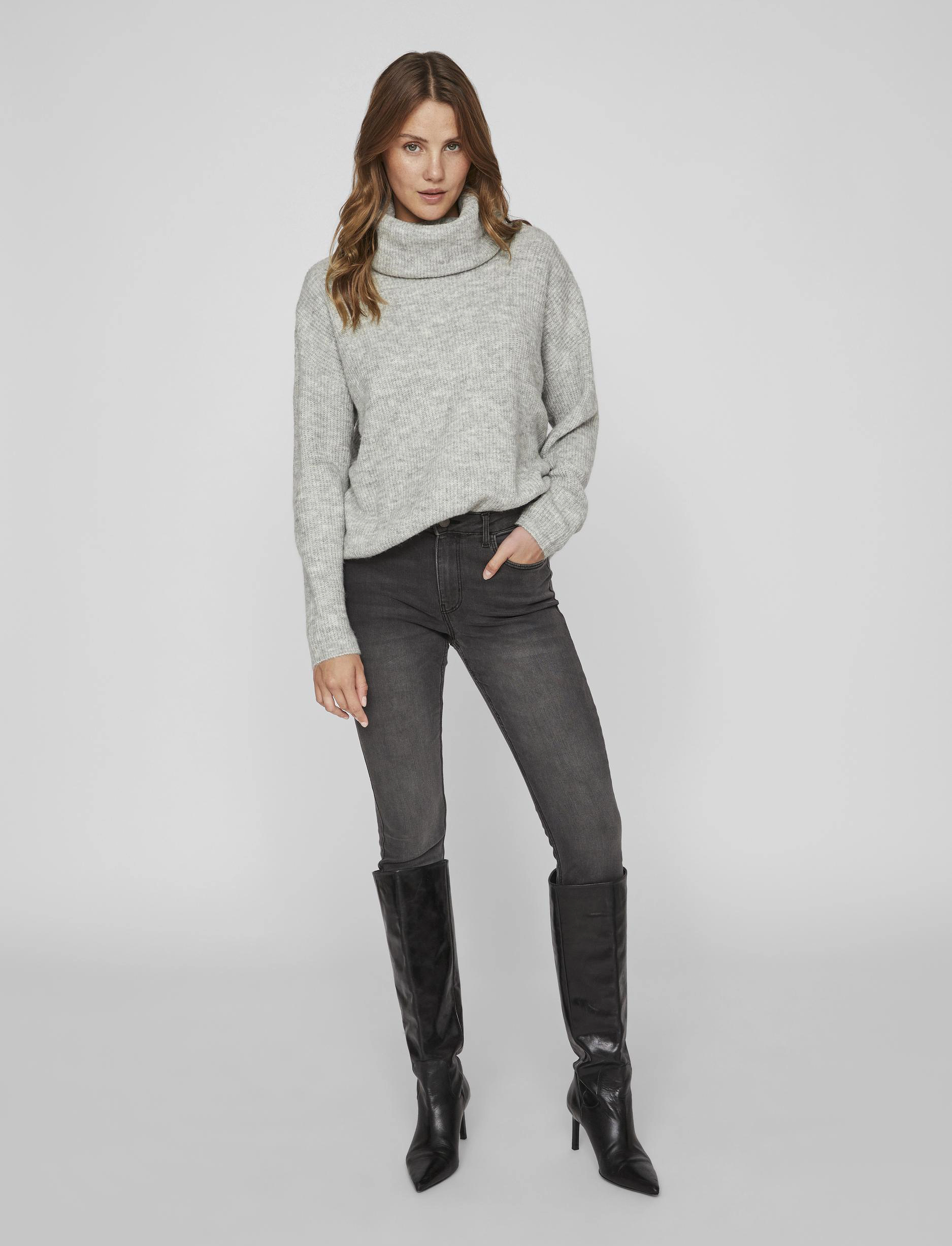 Vila - VICILIA ROLLNECK L/S KNIT TOP- NOOS - light grey melange - 4