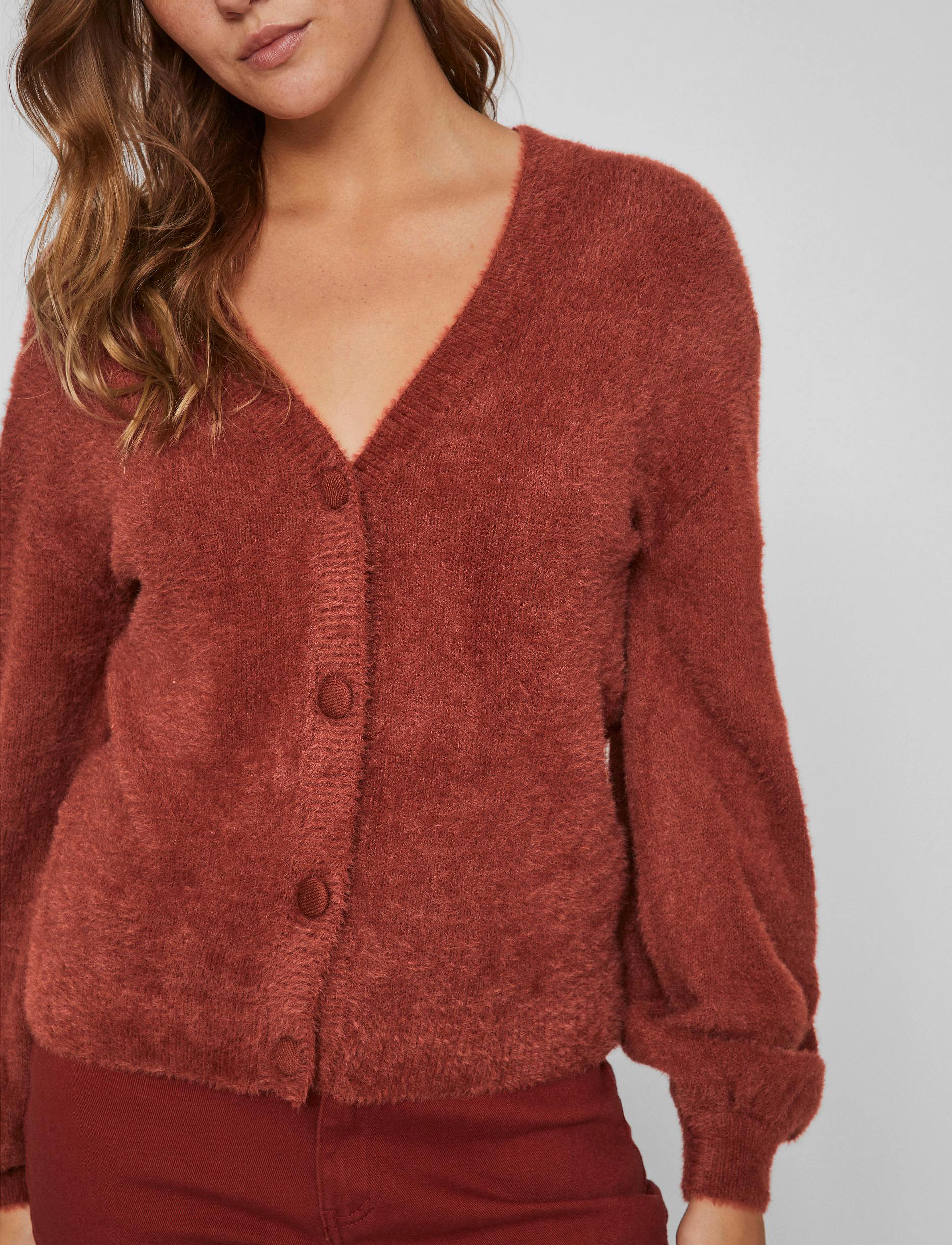 Vila - VILAJULI LS OVERSIZE REV KNIT CARDI-NOOS - fired brick - 4