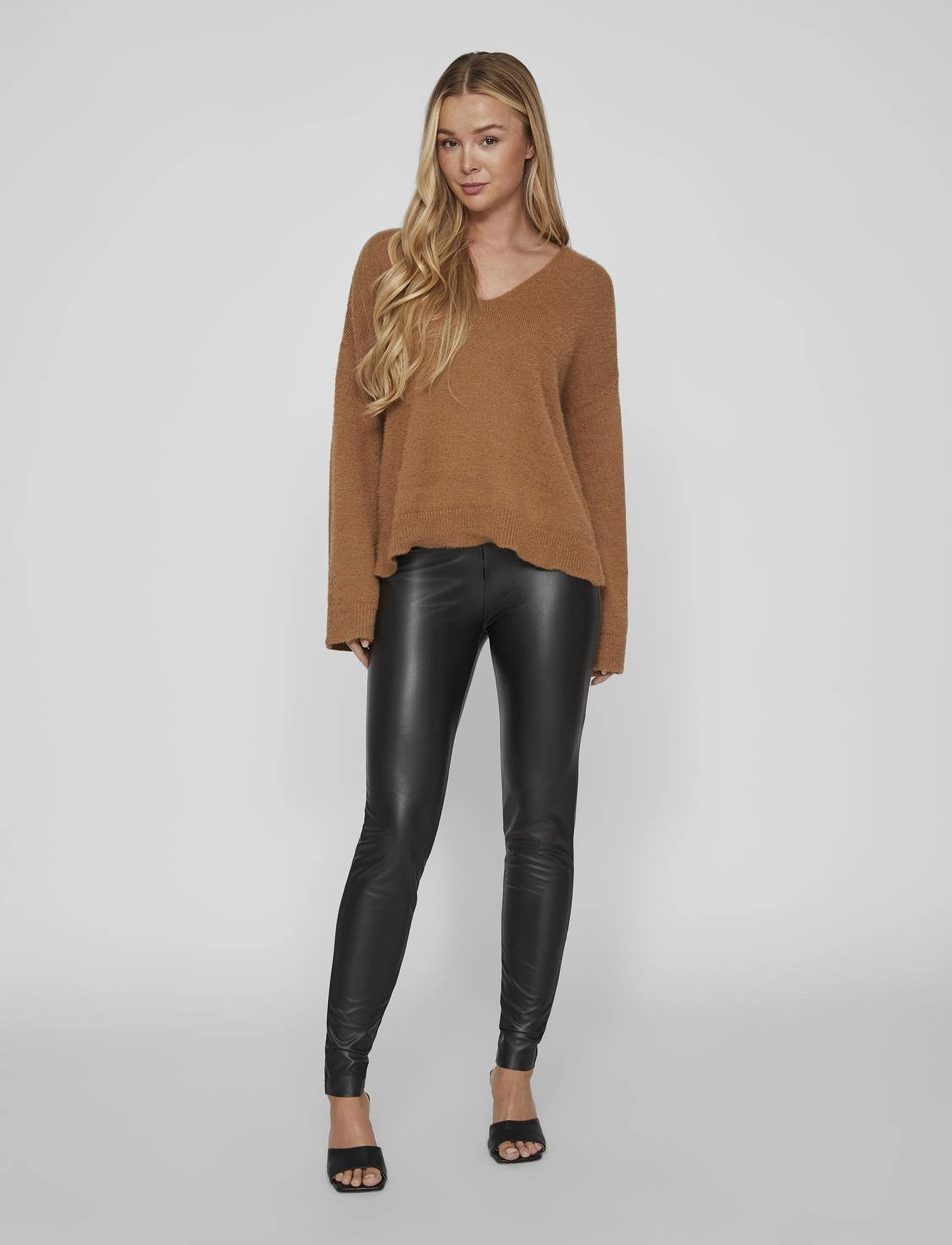 Vila - VIBARB COATED HW LEGGING - - lederhosen - black - 5