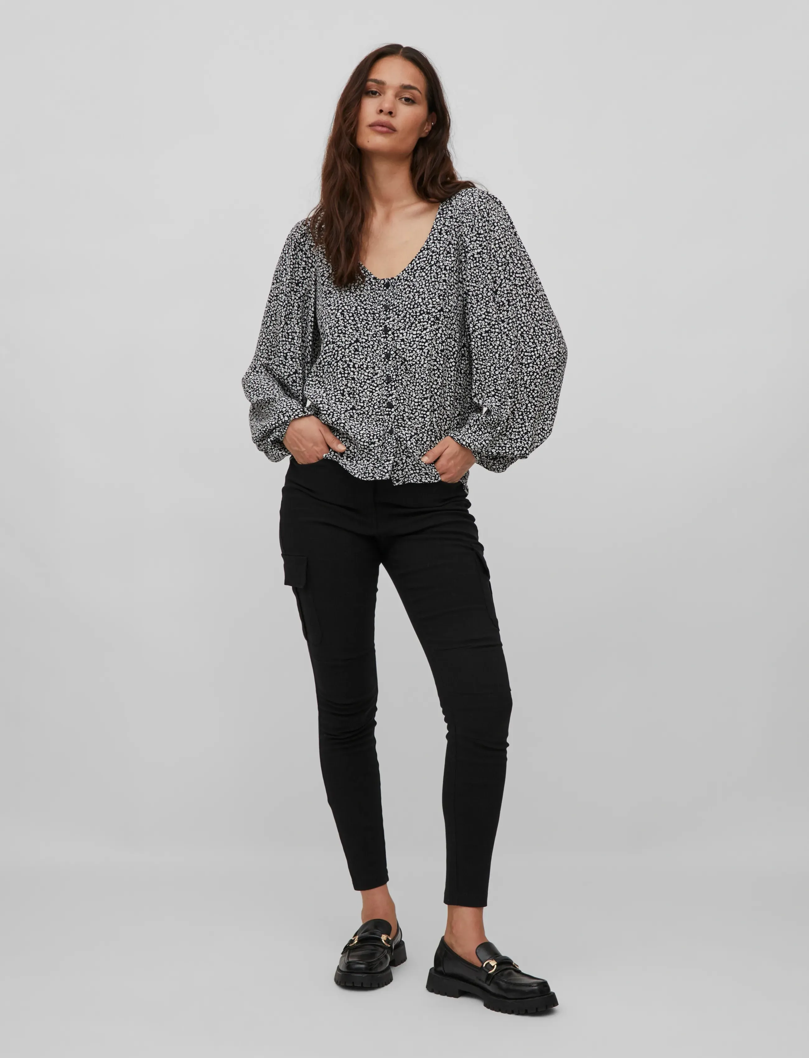 Vila - VIFINI V-NECK L/S TOP/SU - NOOS - pikkade varrukatega pluusid - black - 4