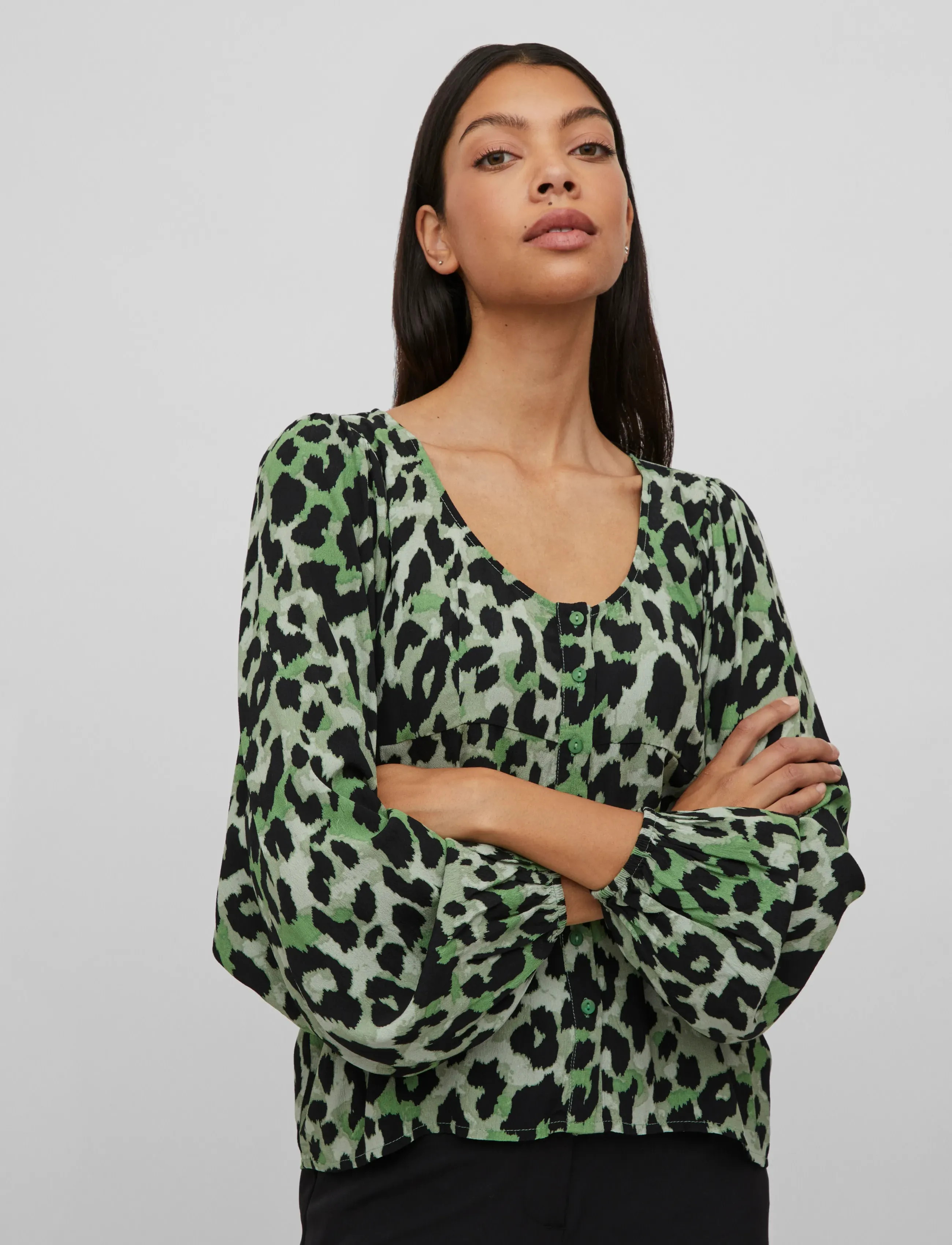Vila - VIFINI V-NECK L/S TOP/SU - NOOS - langærmede bluser - mineral green - 5