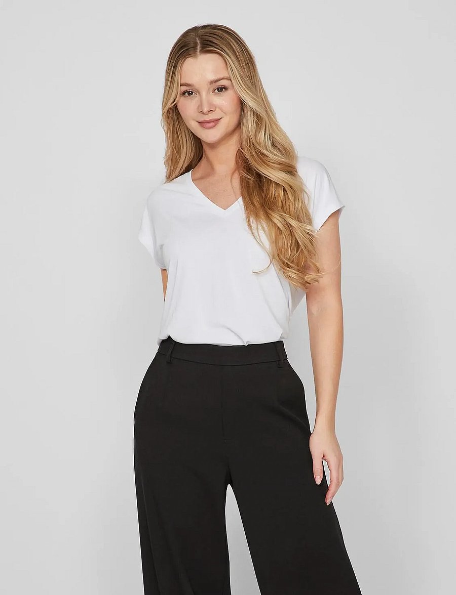 Vila - VIMODALA V-NECK S/S TOP - NOOS - t-shirts - optical snow - 0