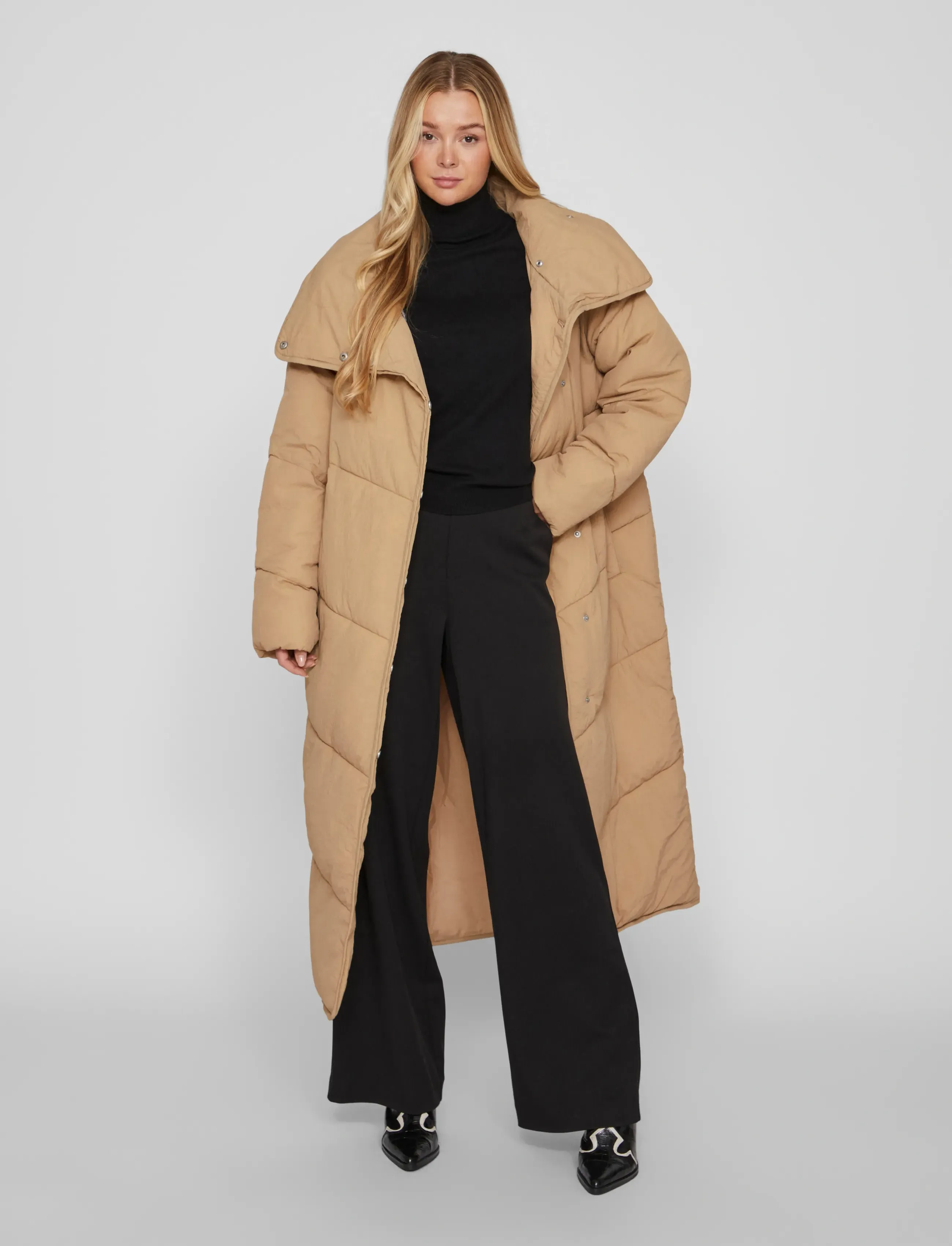 Vila - VILOUISA L/S NEW PADDED LONG COAT/PB - dun- & vadderade jackor - sesame - 5