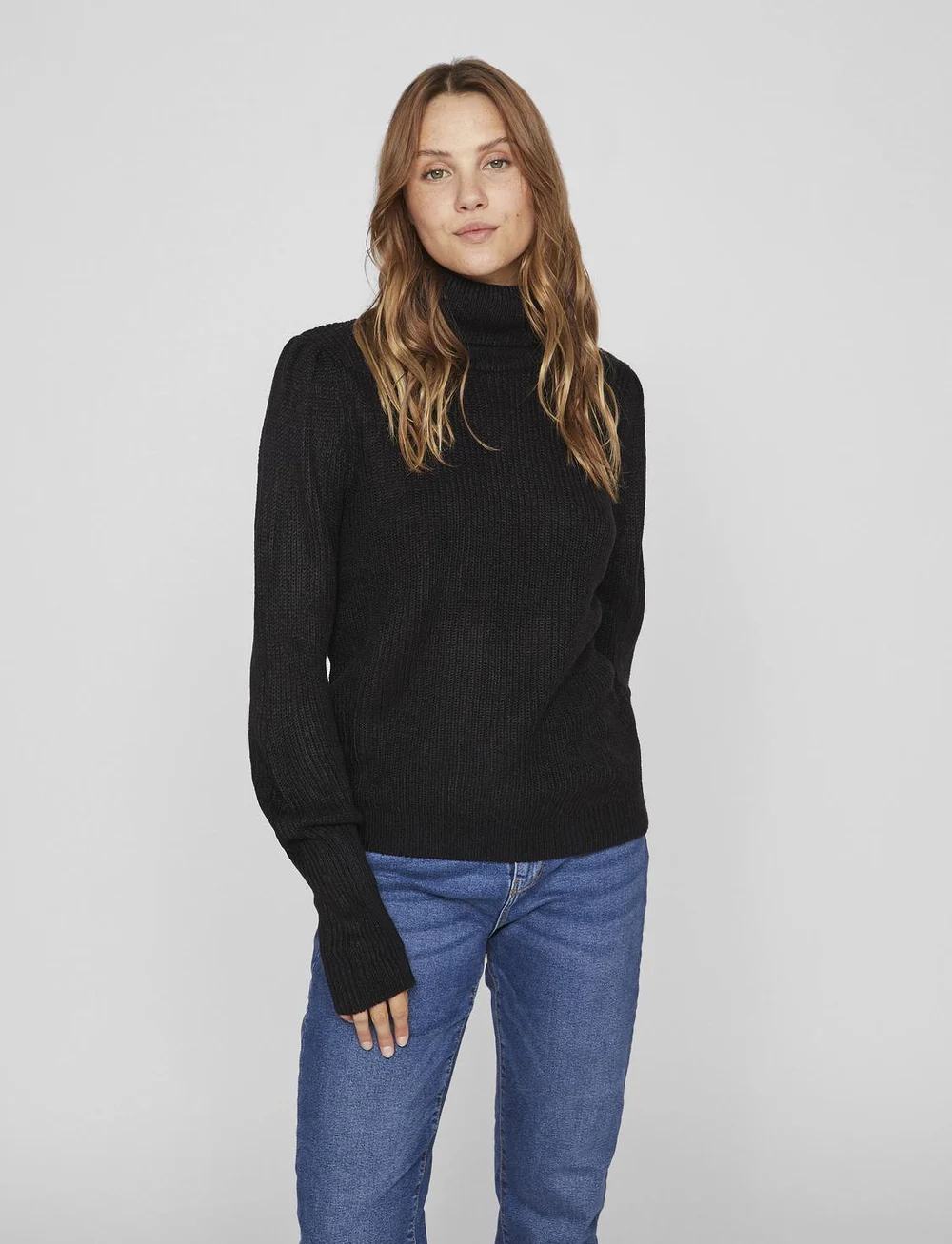 Vila - VILOU NEW ROLLNECK L/S KNIT TOP/VOL - polotröjor - black - 0