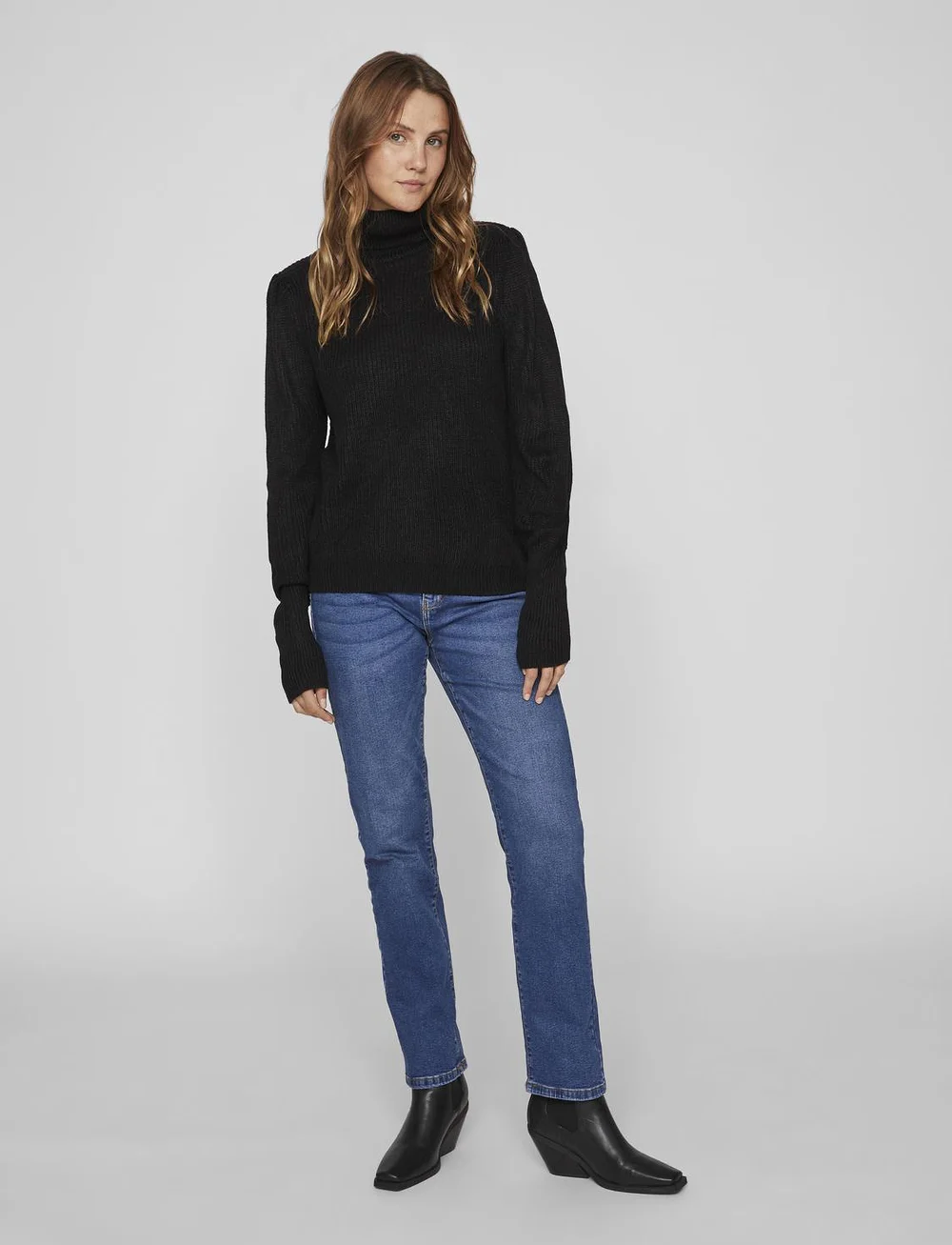 Vila - VILOU NEW ROLLNECK L/S KNIT TOP/VOL - polotröjor - black - 5