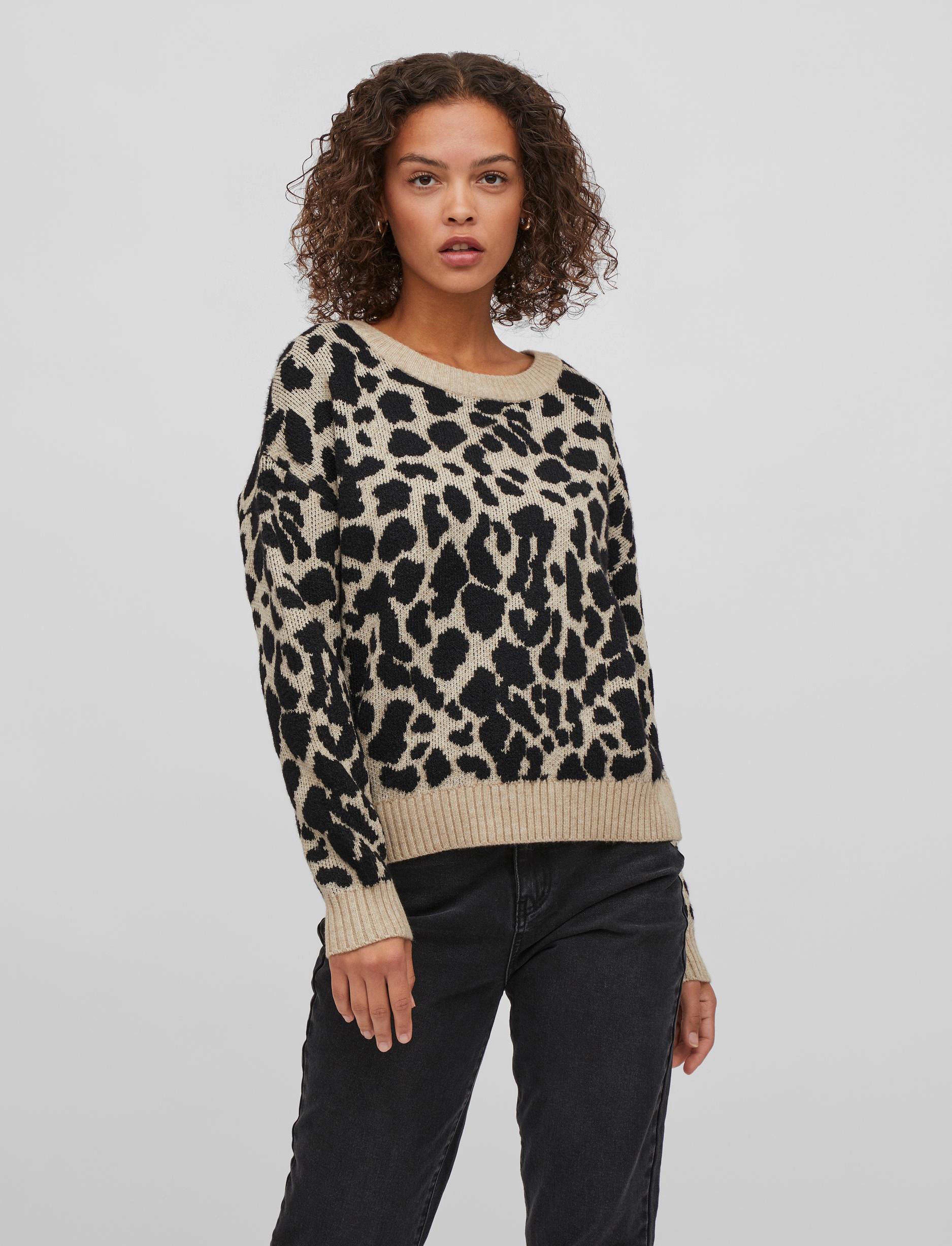 Vila - VIRIL FEAMI MIX O-NECK L/S KNIT TOP- - natural melange - 2