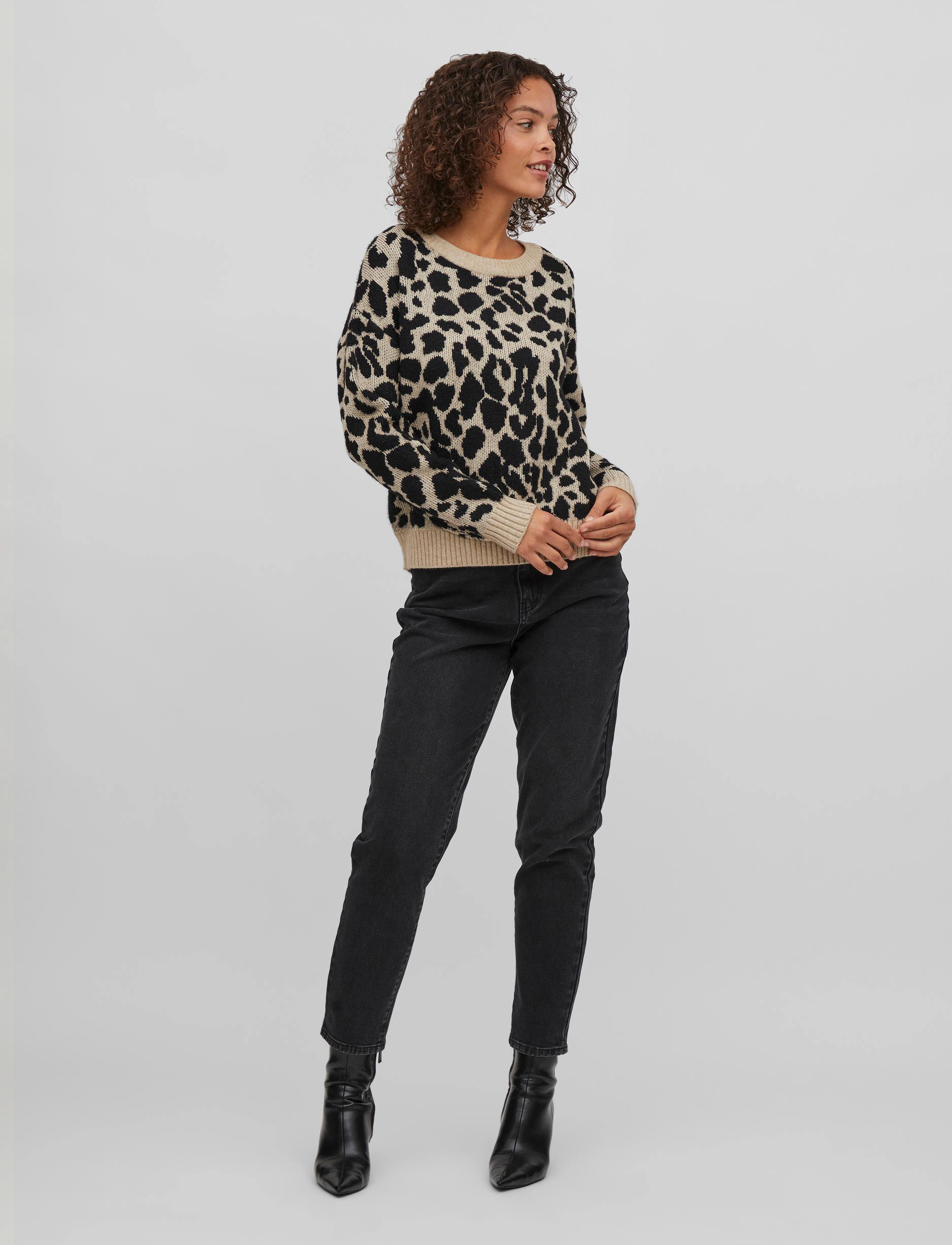 Vila - VIRIL FEAMI MIX O-NECK L/S KNIT TOP- - natural melange - 4