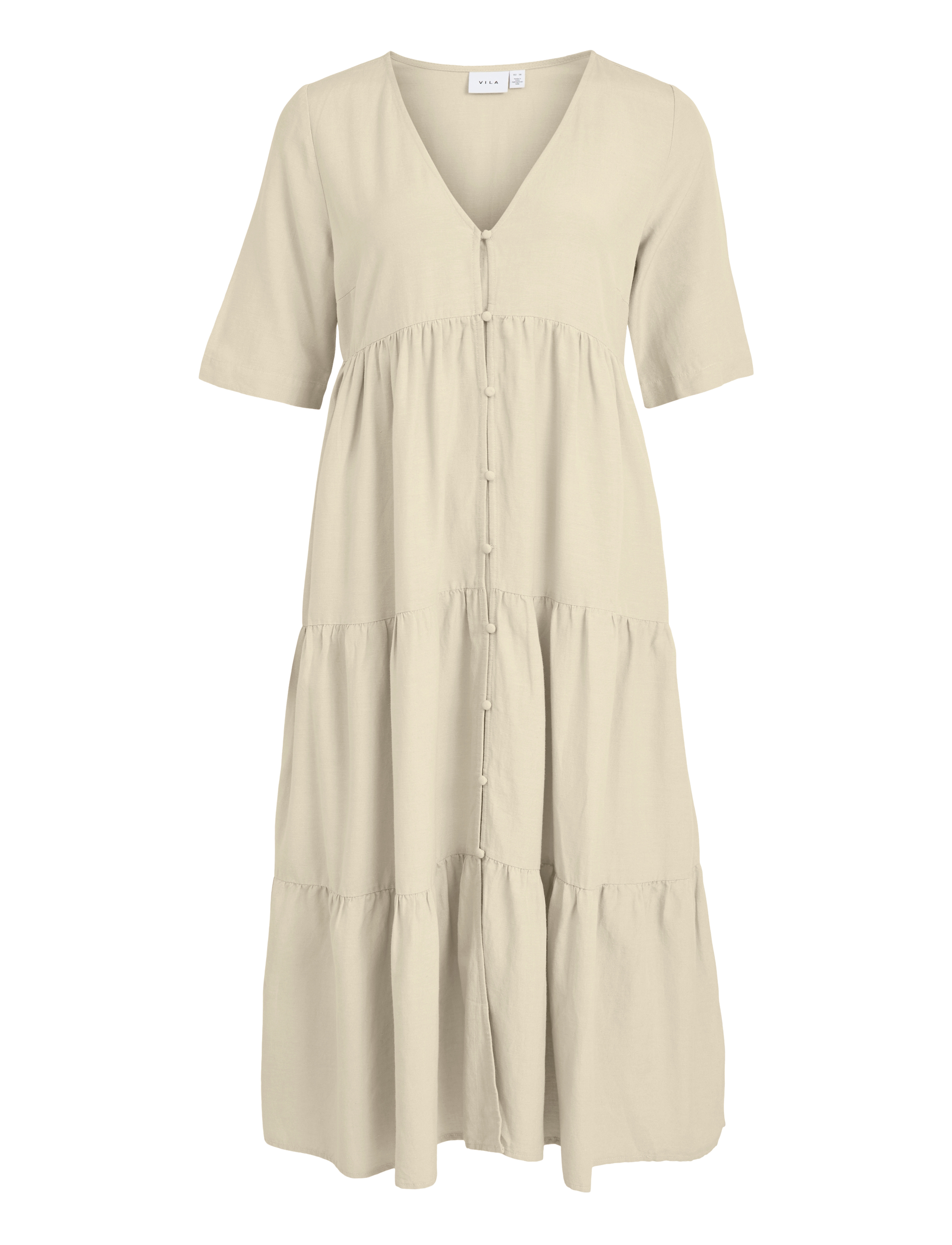 Vila Viprisilla V-Neck 2/4 Midi Dress/1, 34, Dresses, Beige - Knee-length & Midi, Frauen
