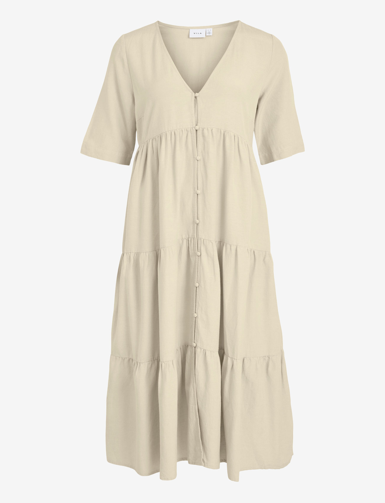 Vila - VIPRISILLA V-NECK 2/4 MIDI DRESS/1 - super light natural melan - 0