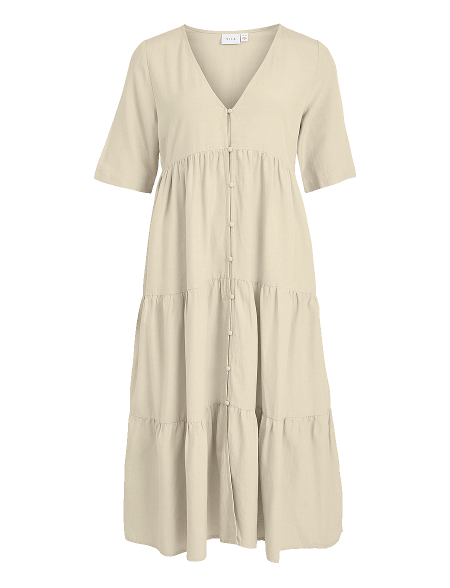 Vila - VIPRISILLA V-NECK 2/4 MIDI DRESS/1 - midi-jurken - super light natural melan - 0
