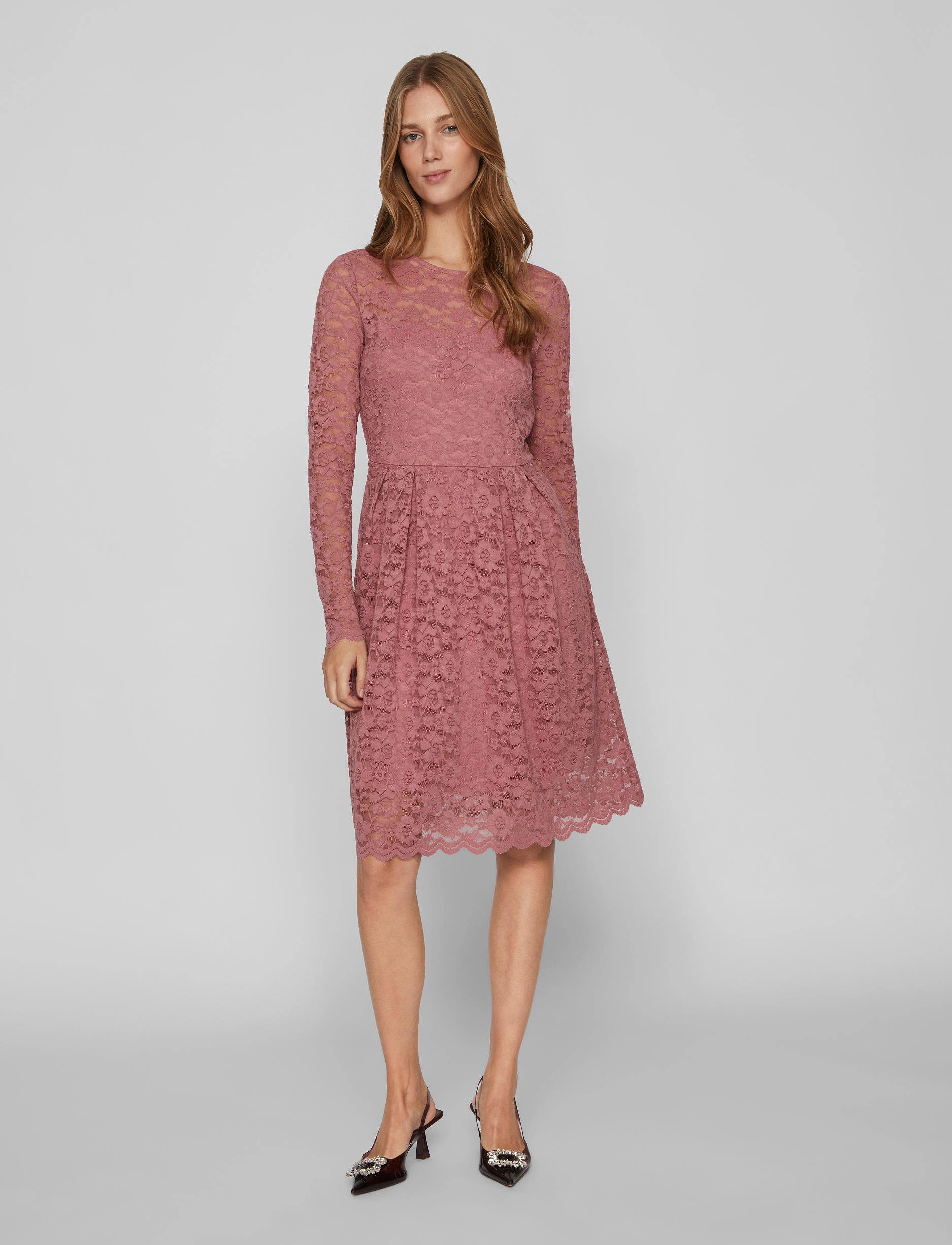 Vila VIKALILA L/S LACE DRESS - NOOS - Pitsimekot - MESA ROSE / pink/rose