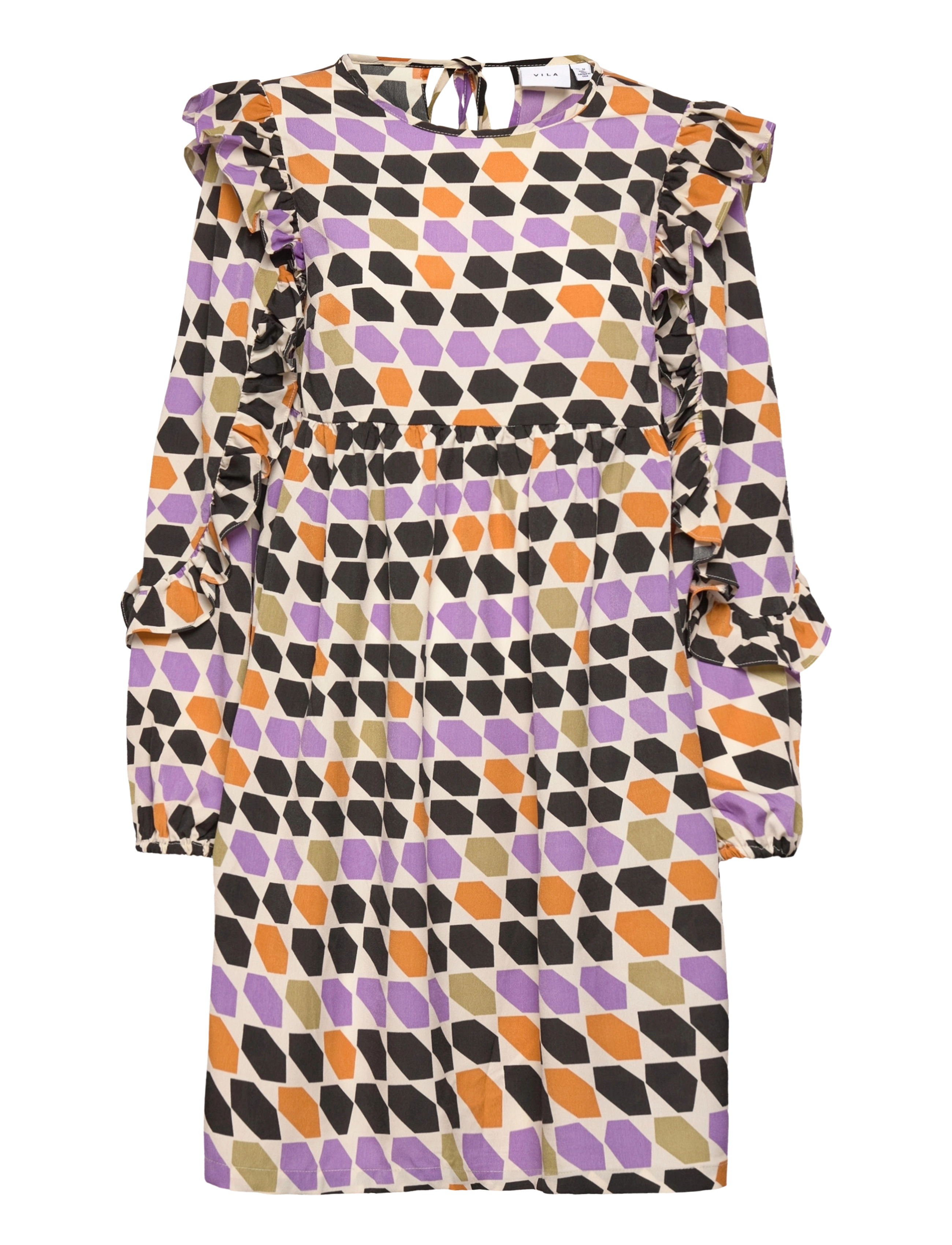 Vila VIFISKER L/S FRILL DRESS /RX - Kleider - CLOUD DANCER / multi