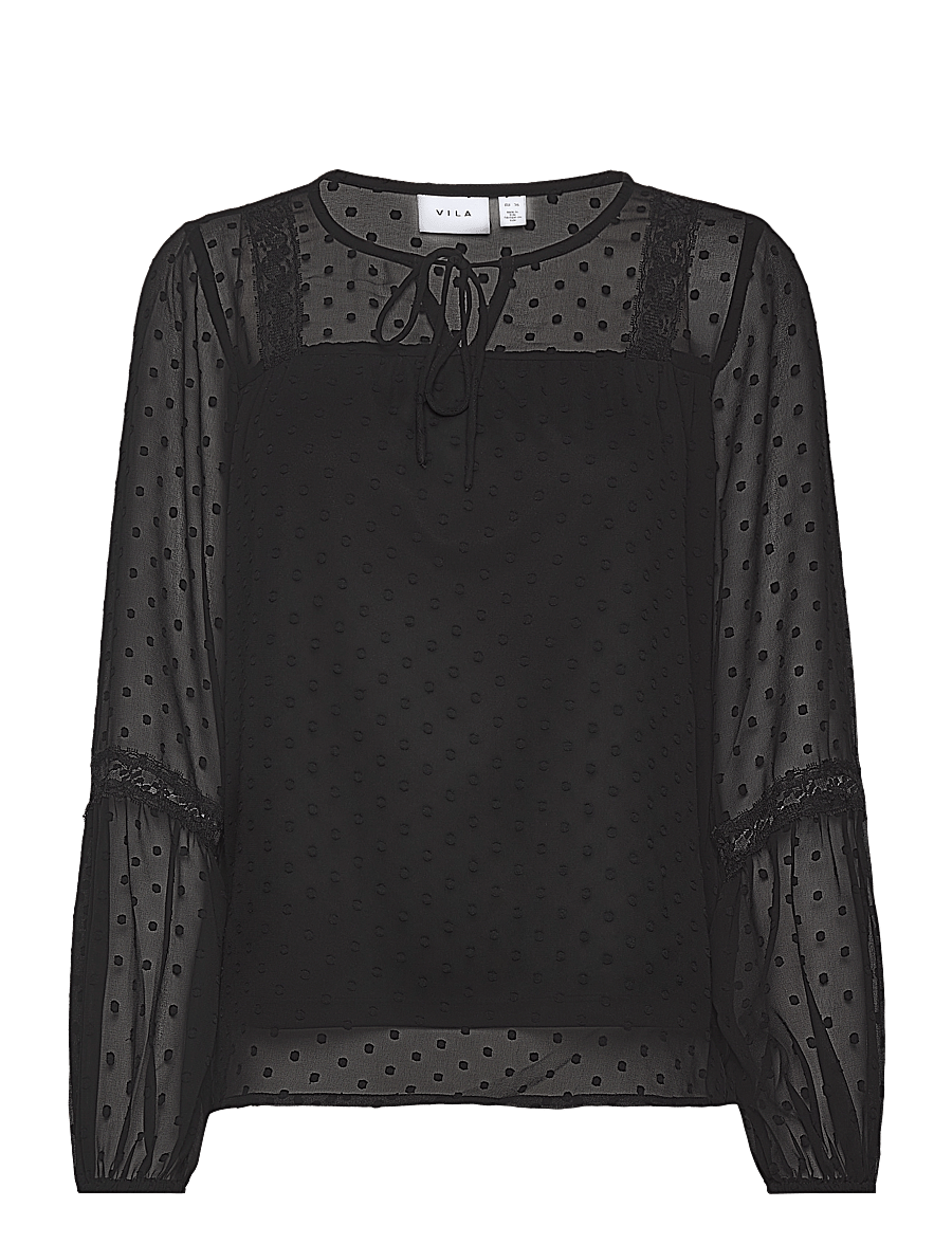 Vila - VIEDEE L/S TOP - NOOS - long sleeved blouses - black - 1