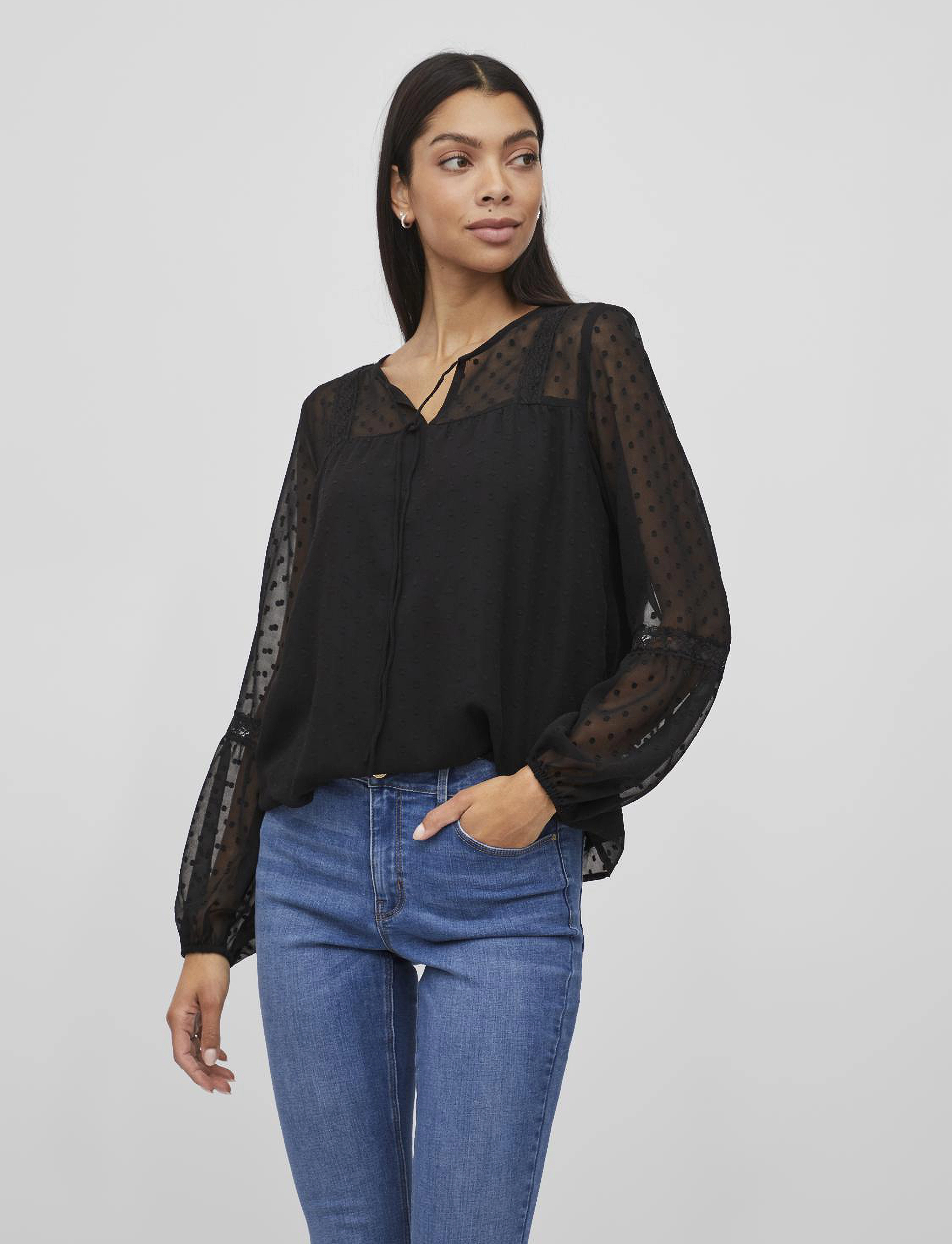 Vila Viedee L/S Top - Noos, 42, Black, Bluser > Langærmede, Dame