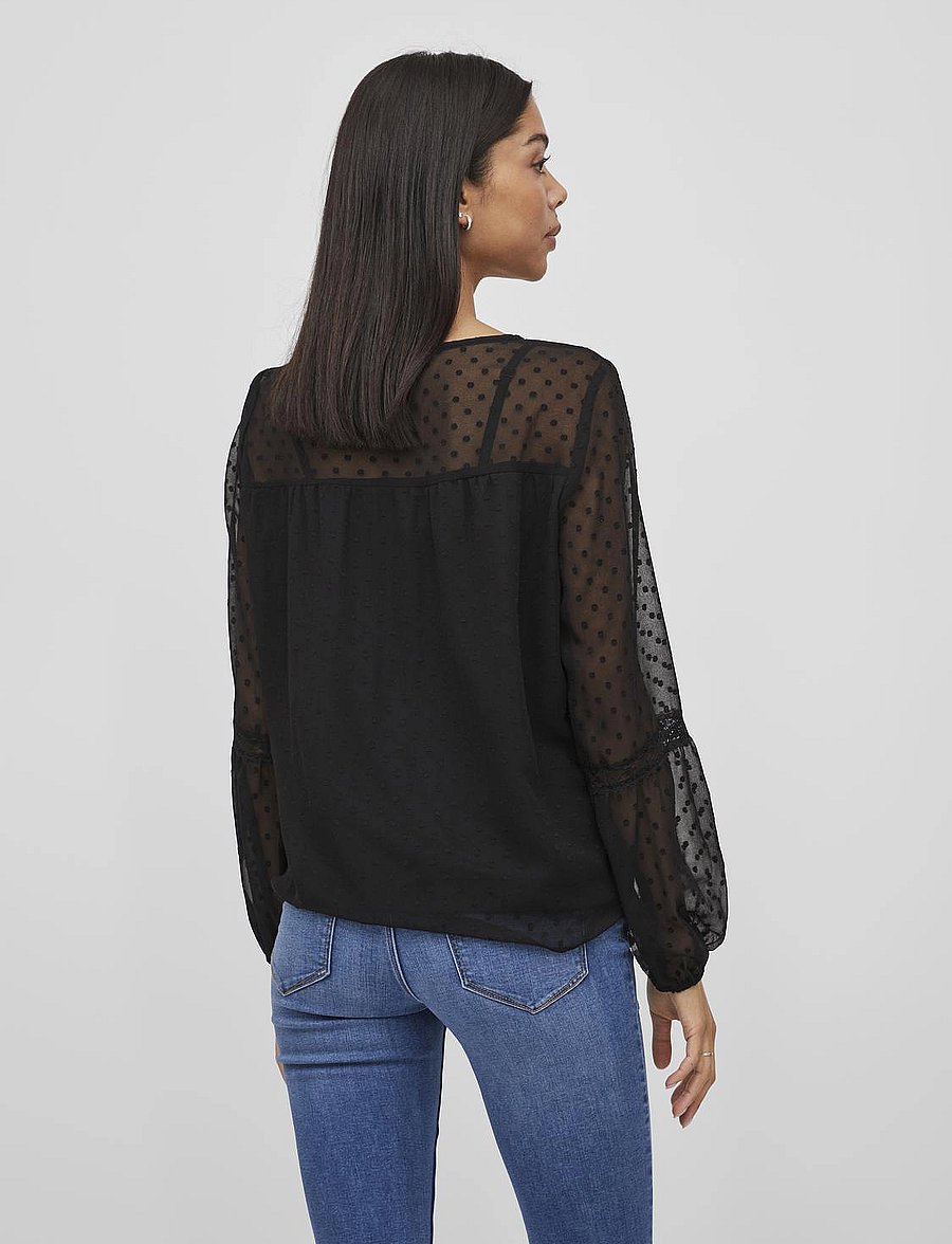 Vila - VIEDEE L/S TOP - NOOS - long sleeved blouses - black - 3