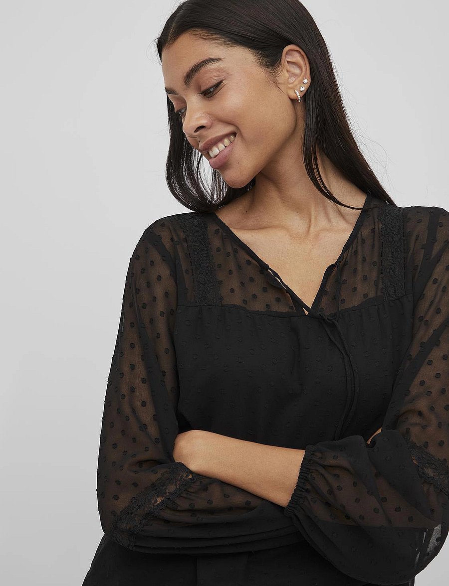 Vila - VIEDEE L/S TOP - NOOS - long sleeved blouses - black - 4